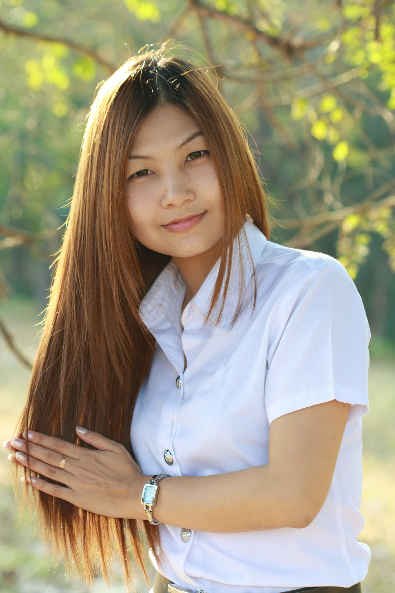 women touch hair