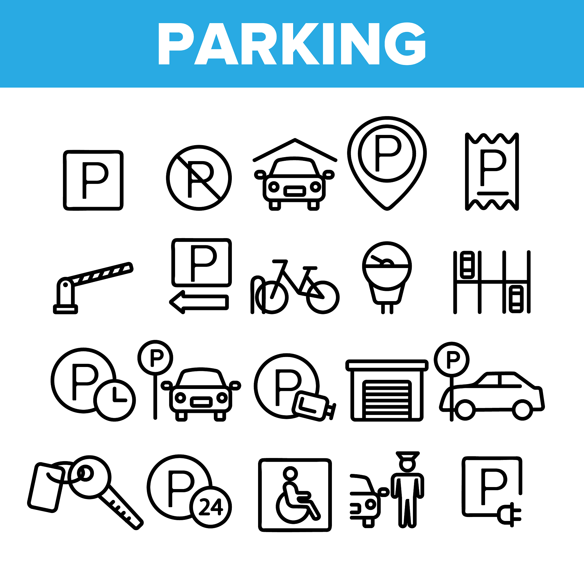 collection parking thin line icons set