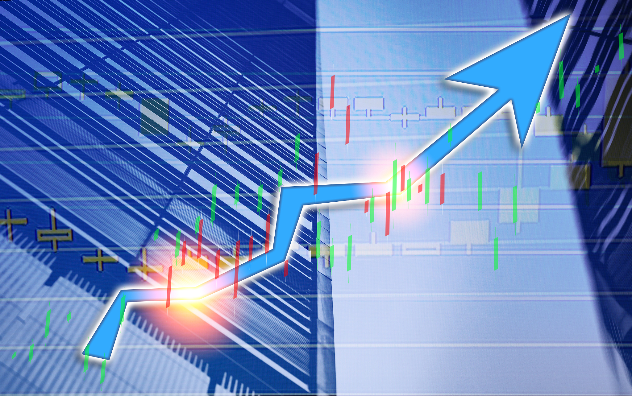 stock index growth shown the graph and chart in commercial build