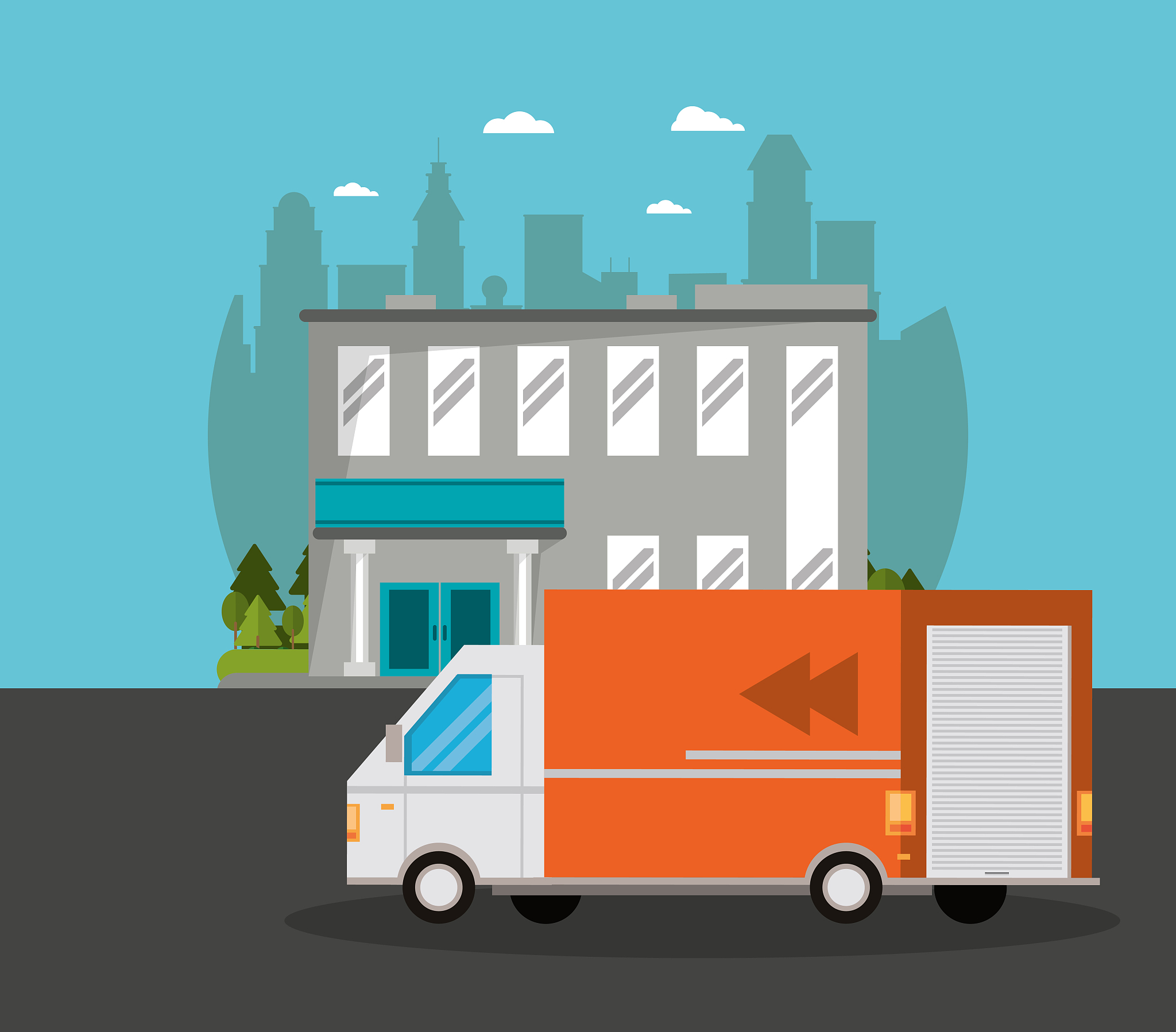 truck delivery service on the city scene