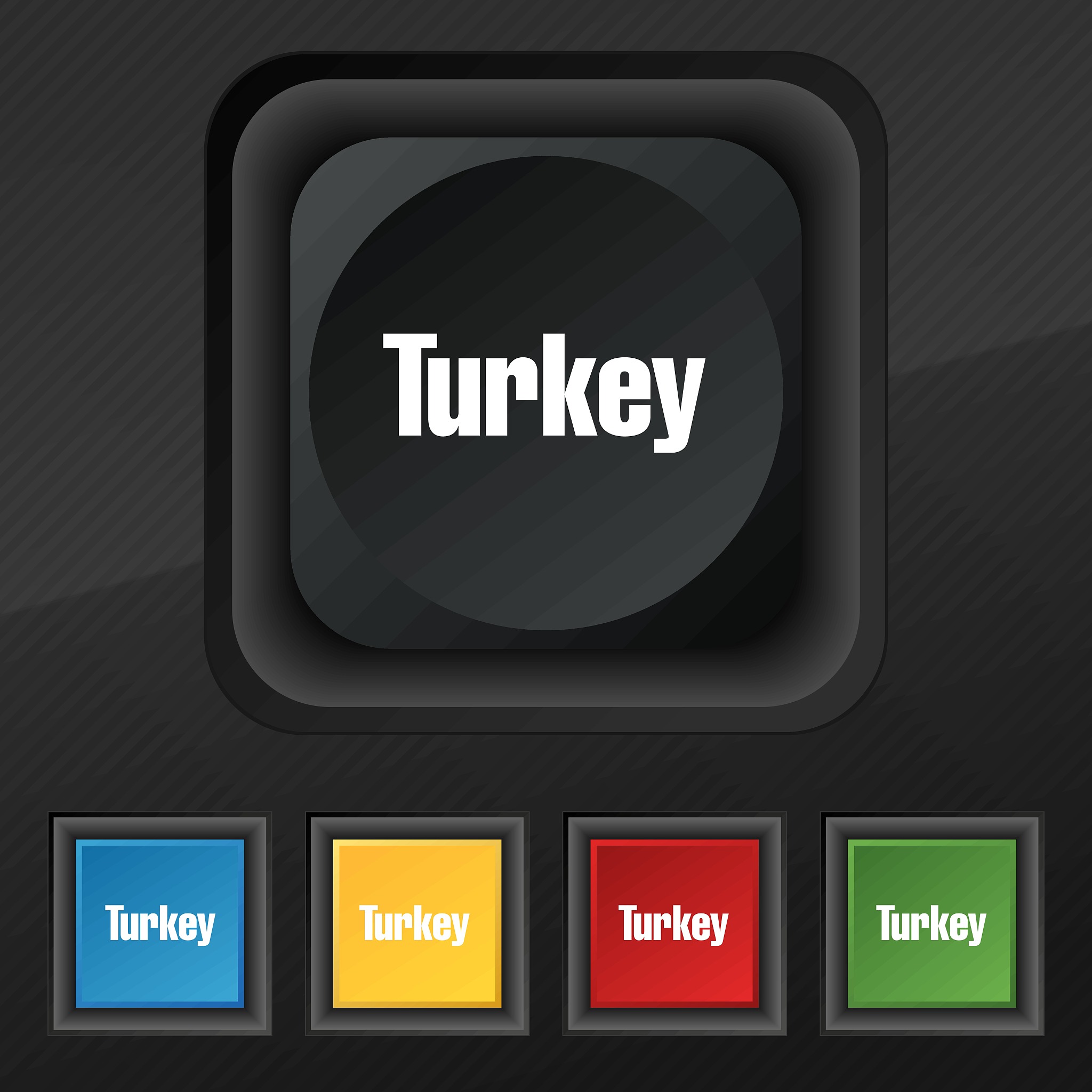 turkey icon symbol. set of five colorful, stylish buttons on bla