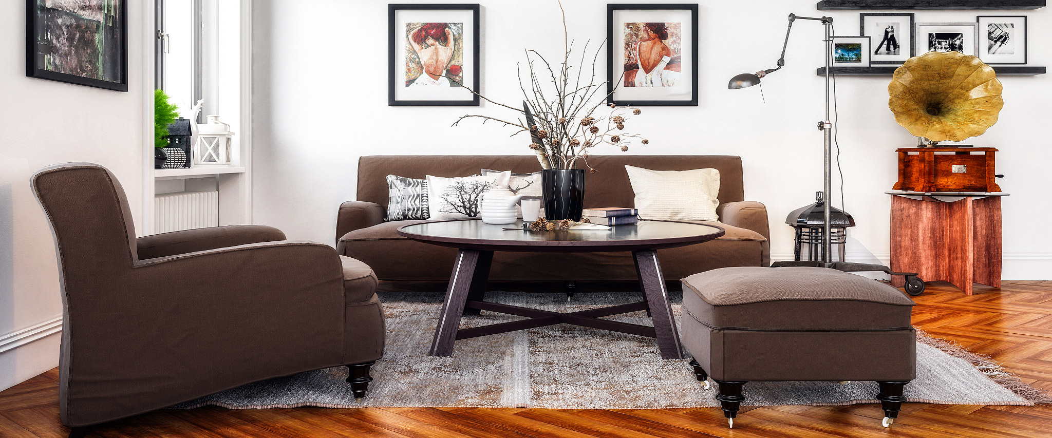 panorama of a retro style furnishing - 3d visualisation