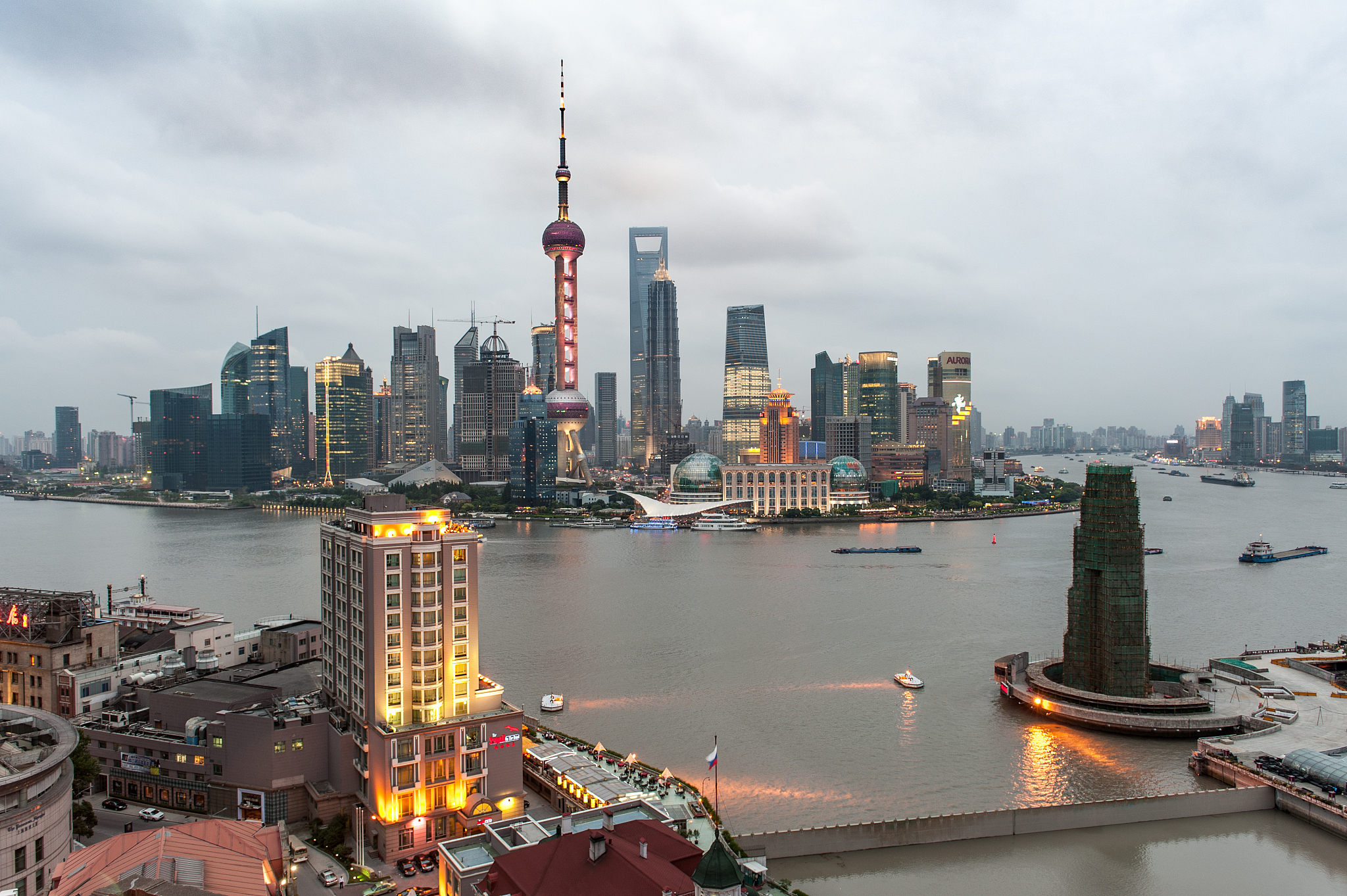 shanghai, china city skyline on the huangpu river