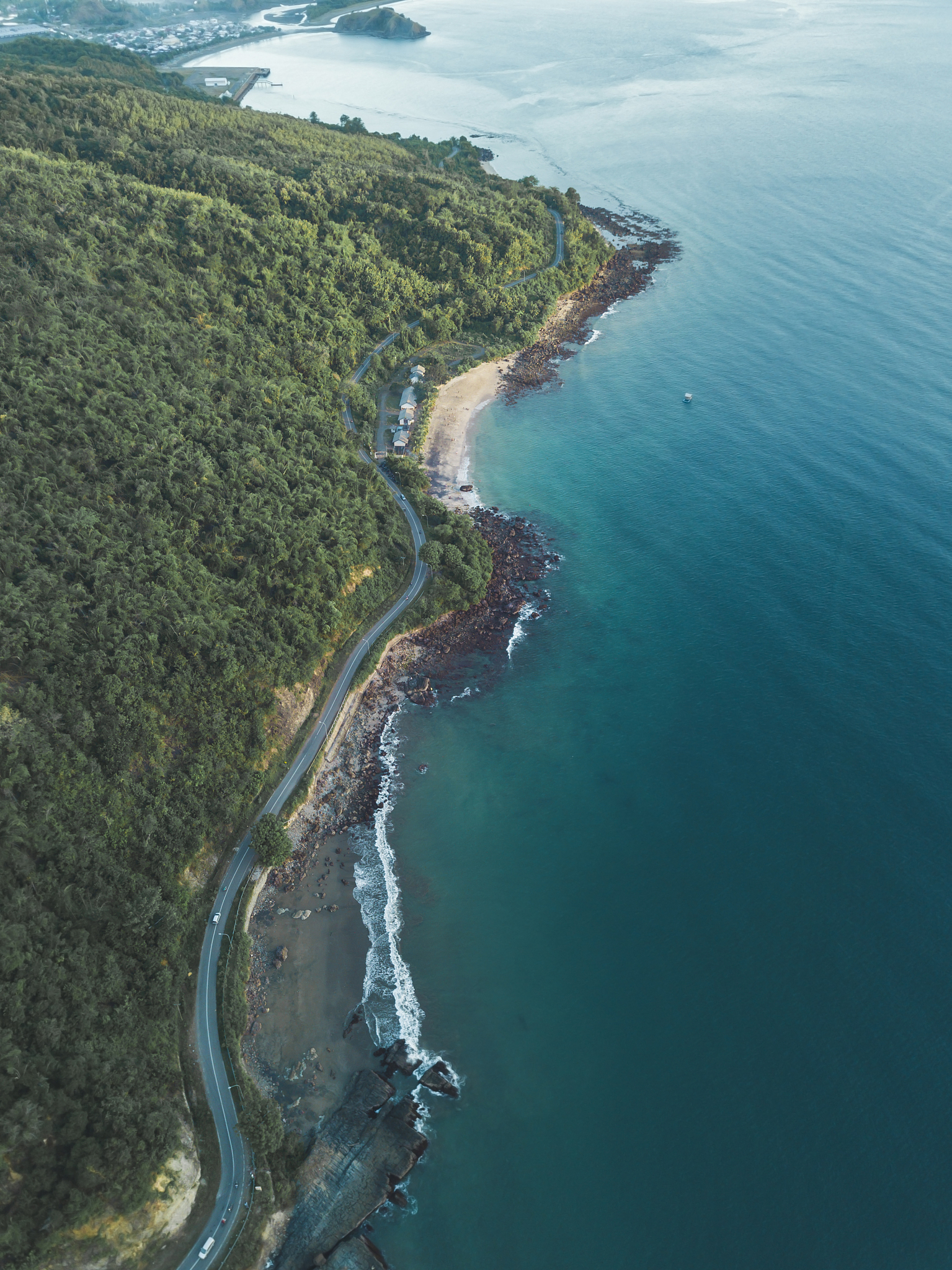 indonesia, sumbawa island, maluk, aerial view of coastline