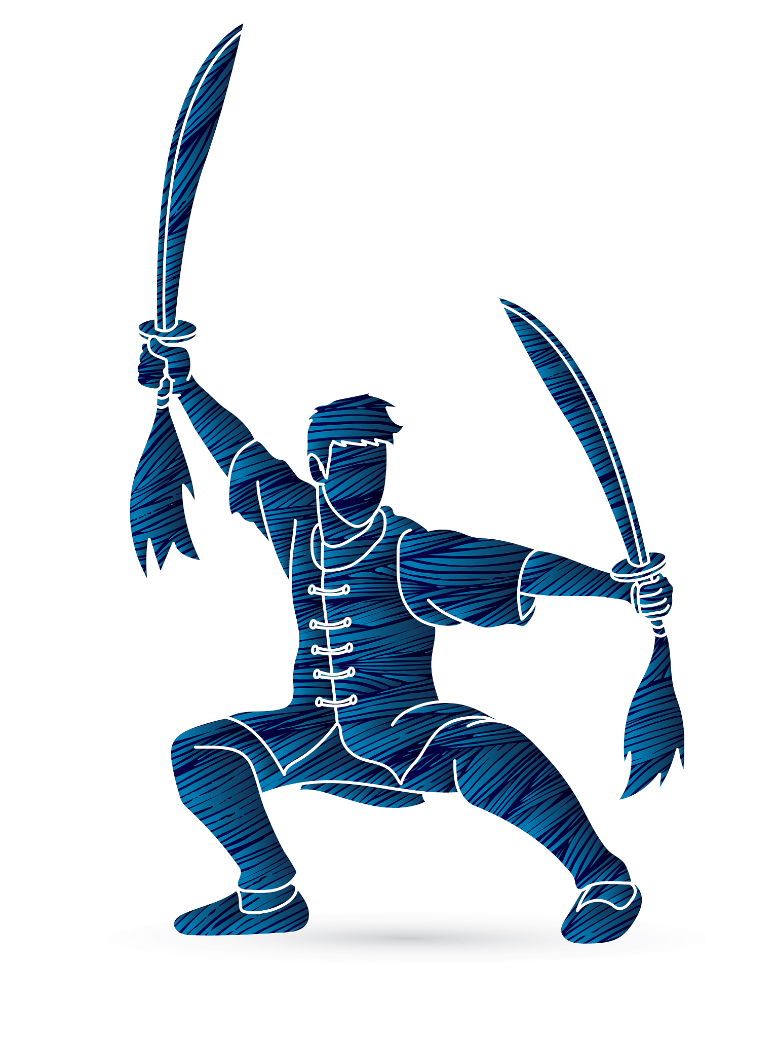 kung fu wushu with swords pose cartoon graphic