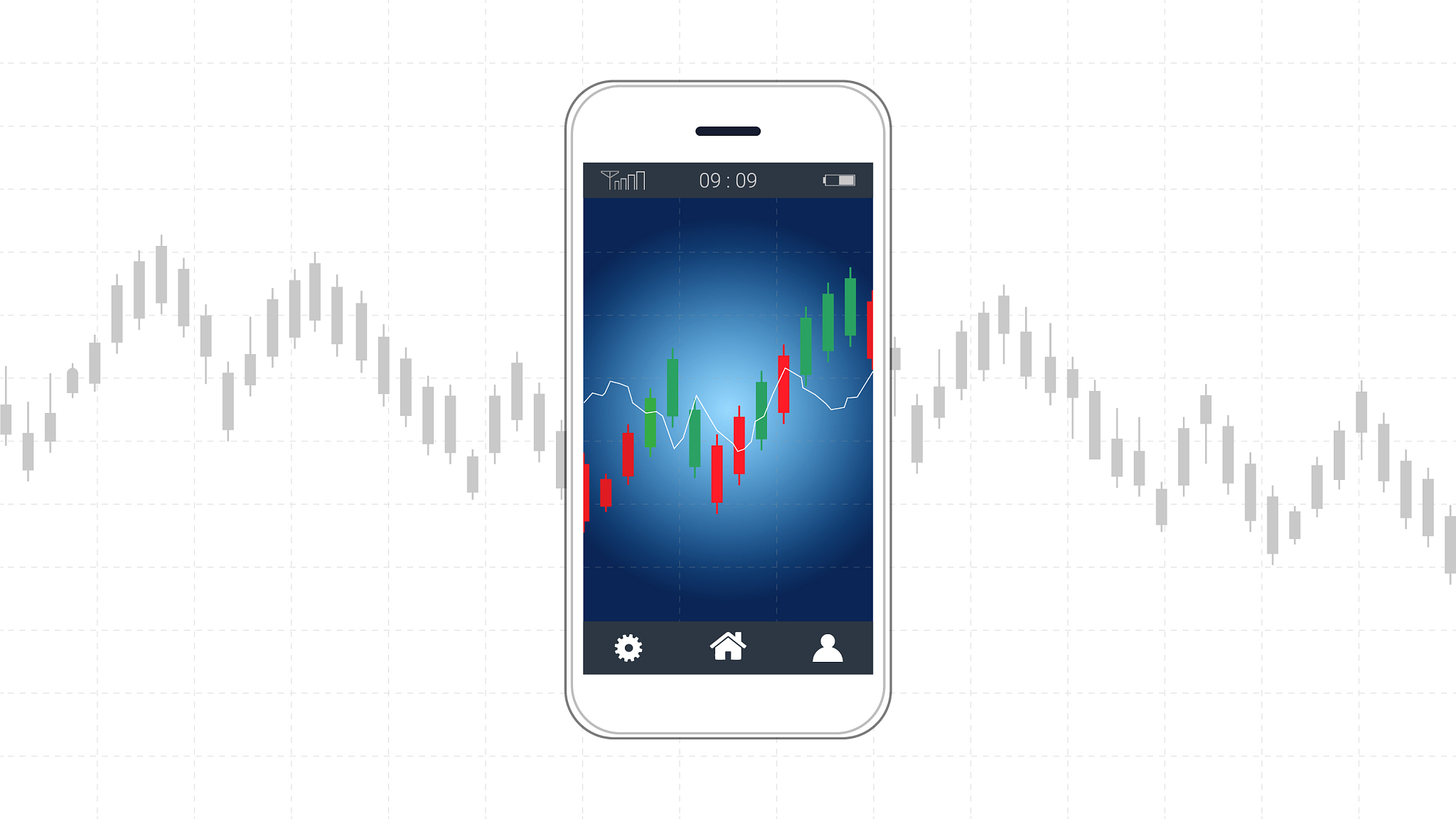 mobile stock trading concept with candlestick and