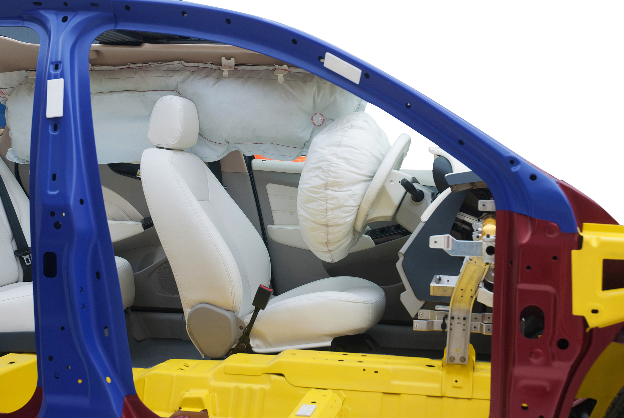 modern car showing airbag inside, cut in half with path
