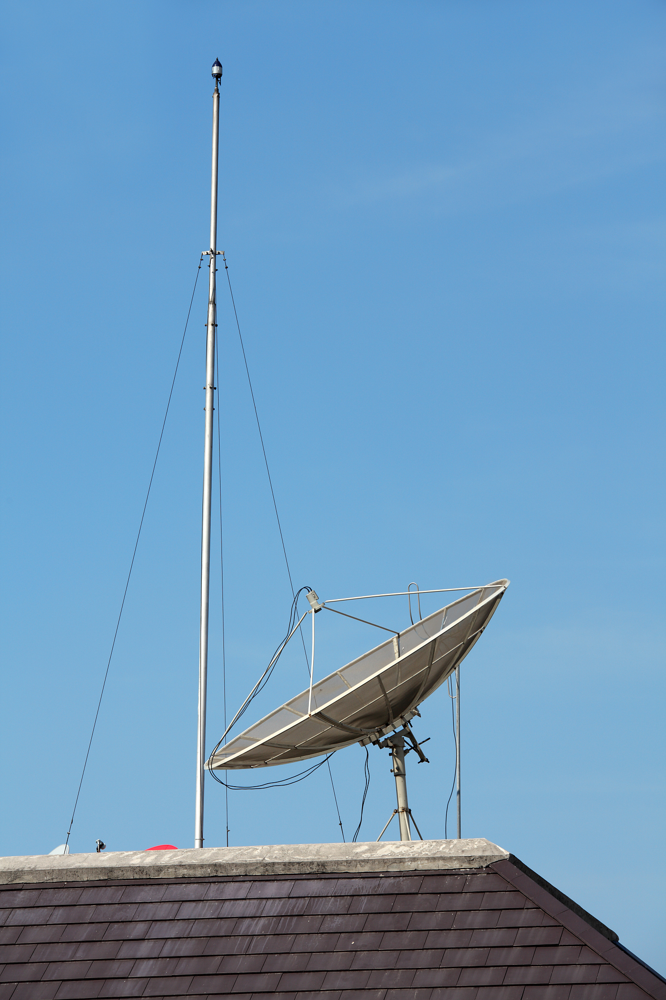 close up satellite dish antenna over clear sky