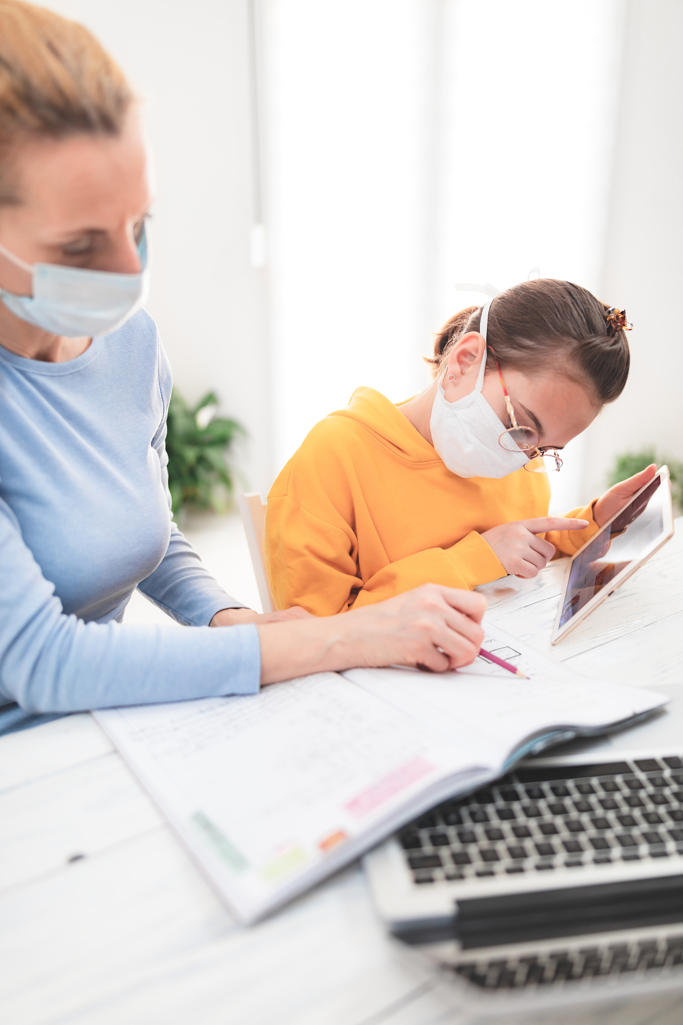 child home studying education, homeschooling, with private tutor