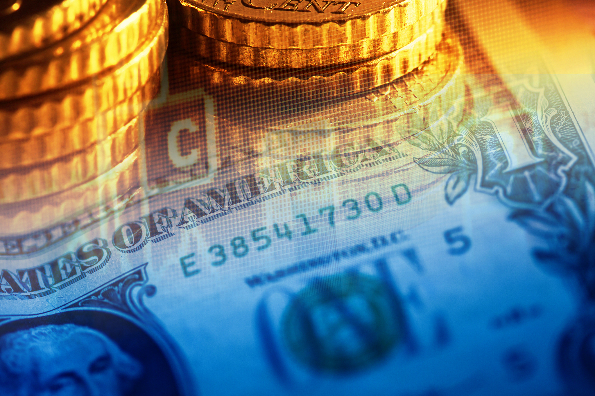 dollars and coins.