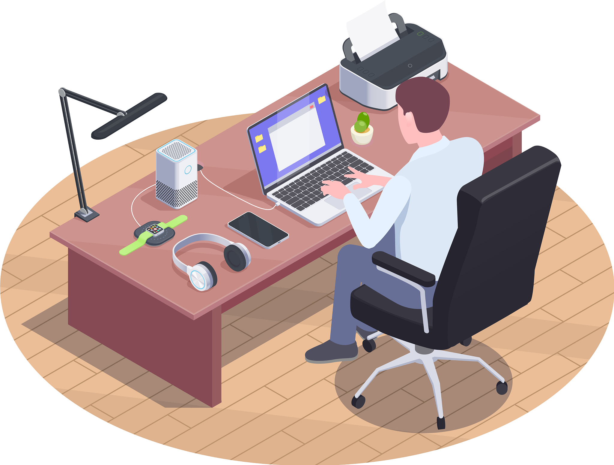 modern workspace isometric composition