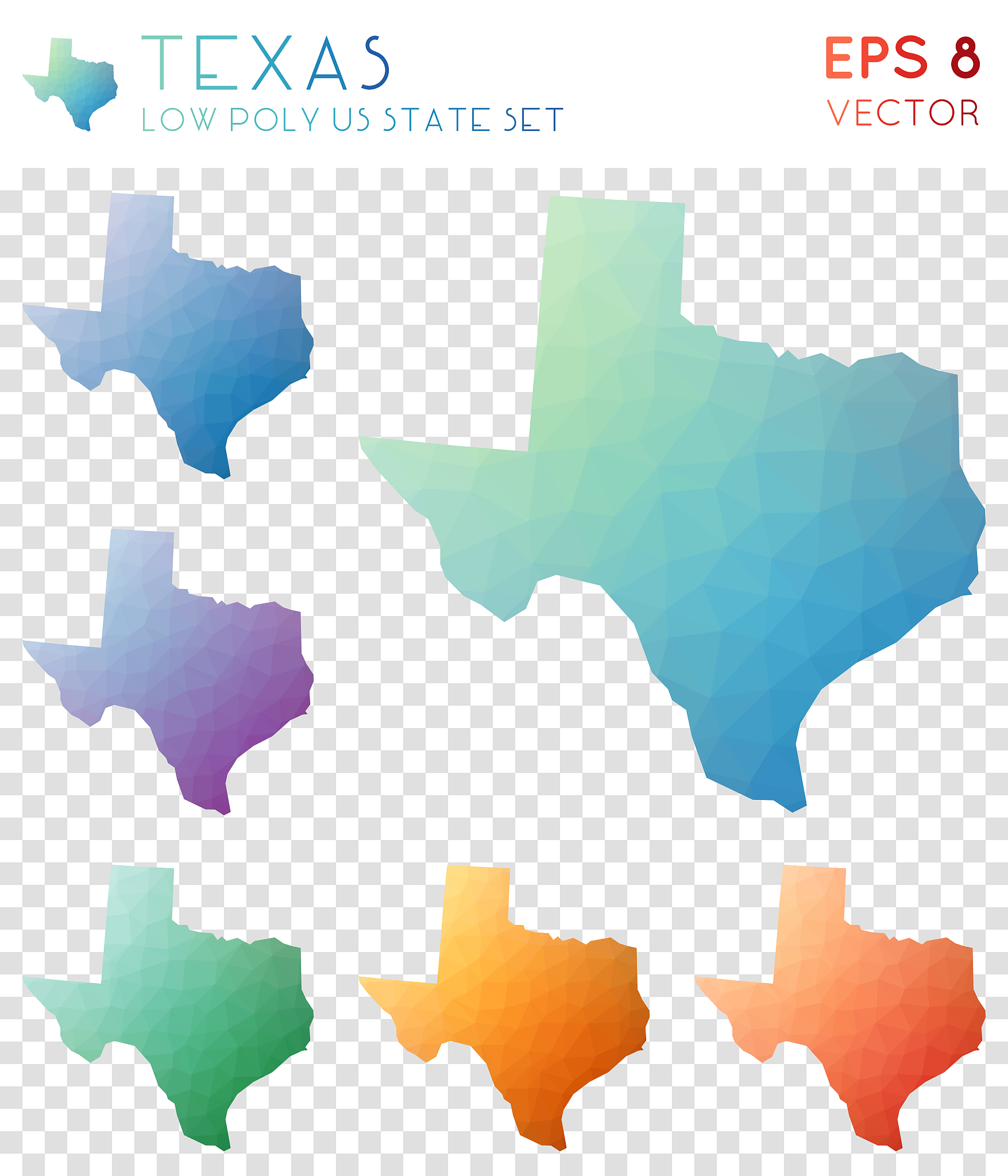 texas geometric polygonal maps, mosaic style us state collection