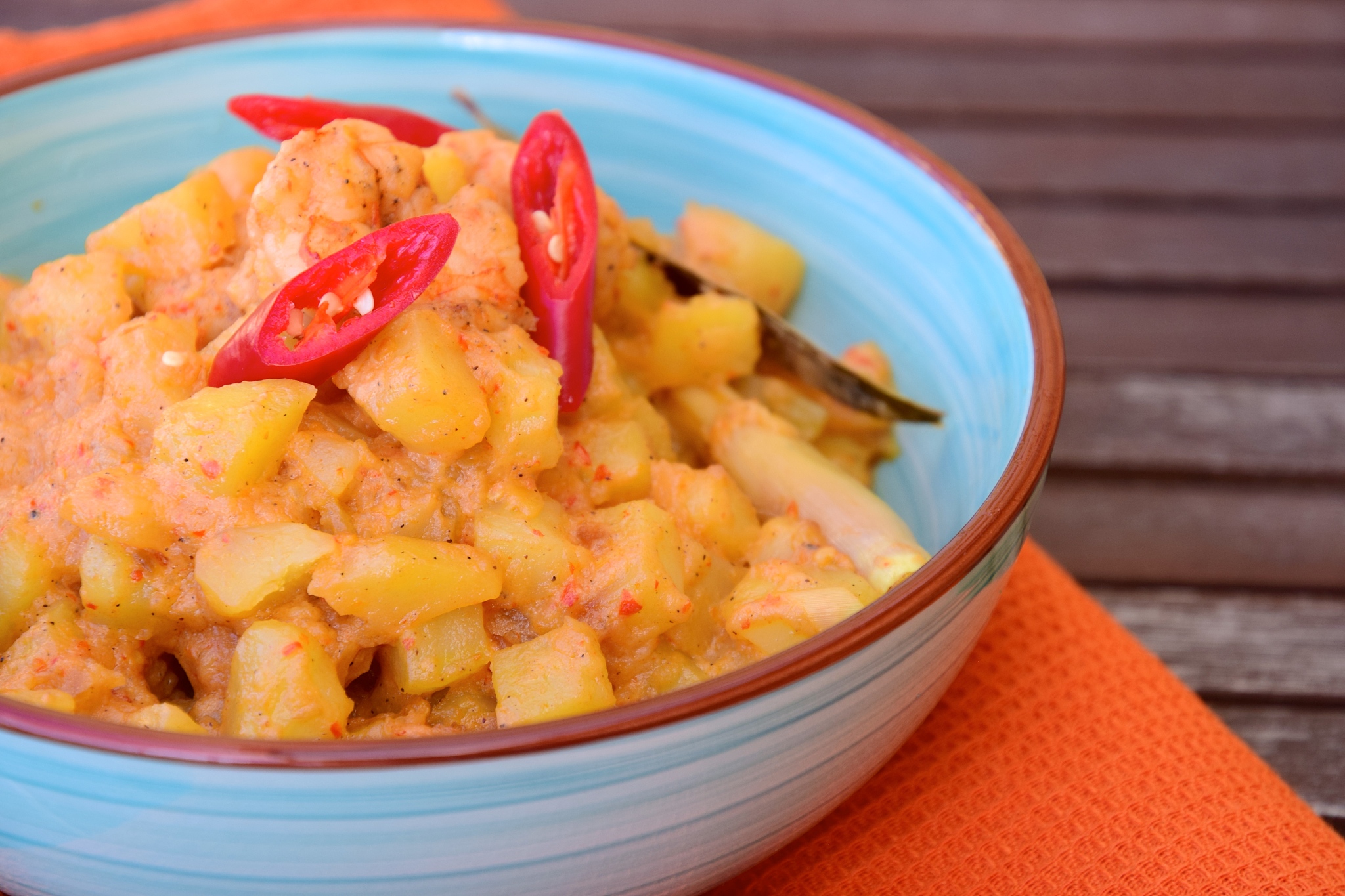 sambal goreng kentang udang. fried cubed potato with prawns (ind