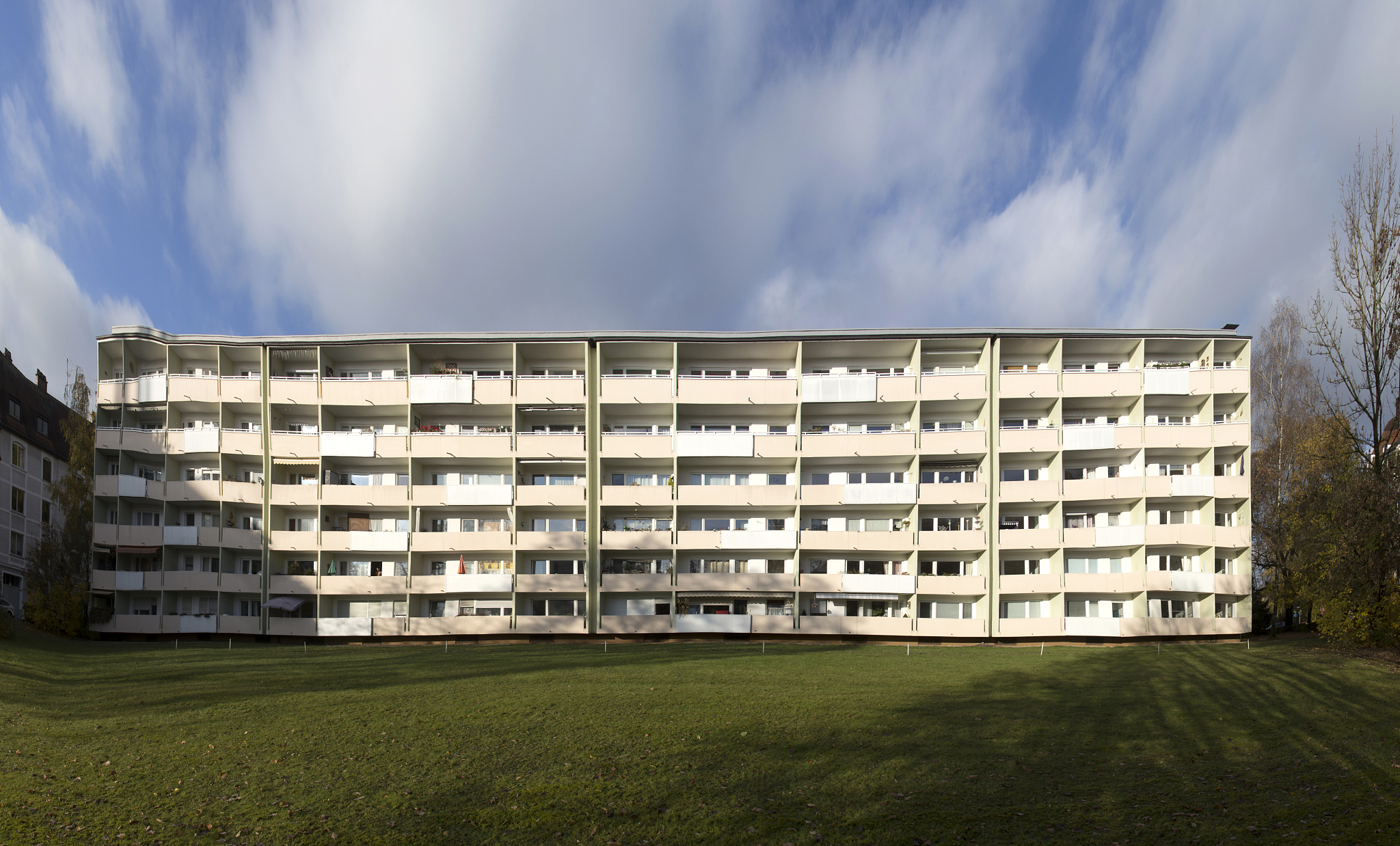 facade with balconys of a social housing complex in munich