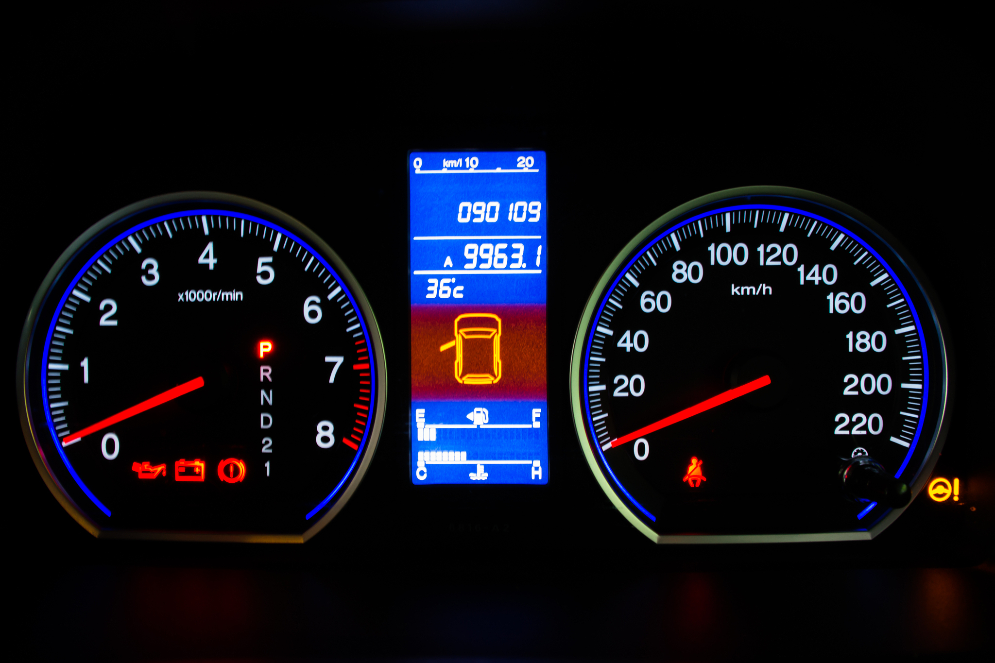 modern car speedometer and illuminated dashboard