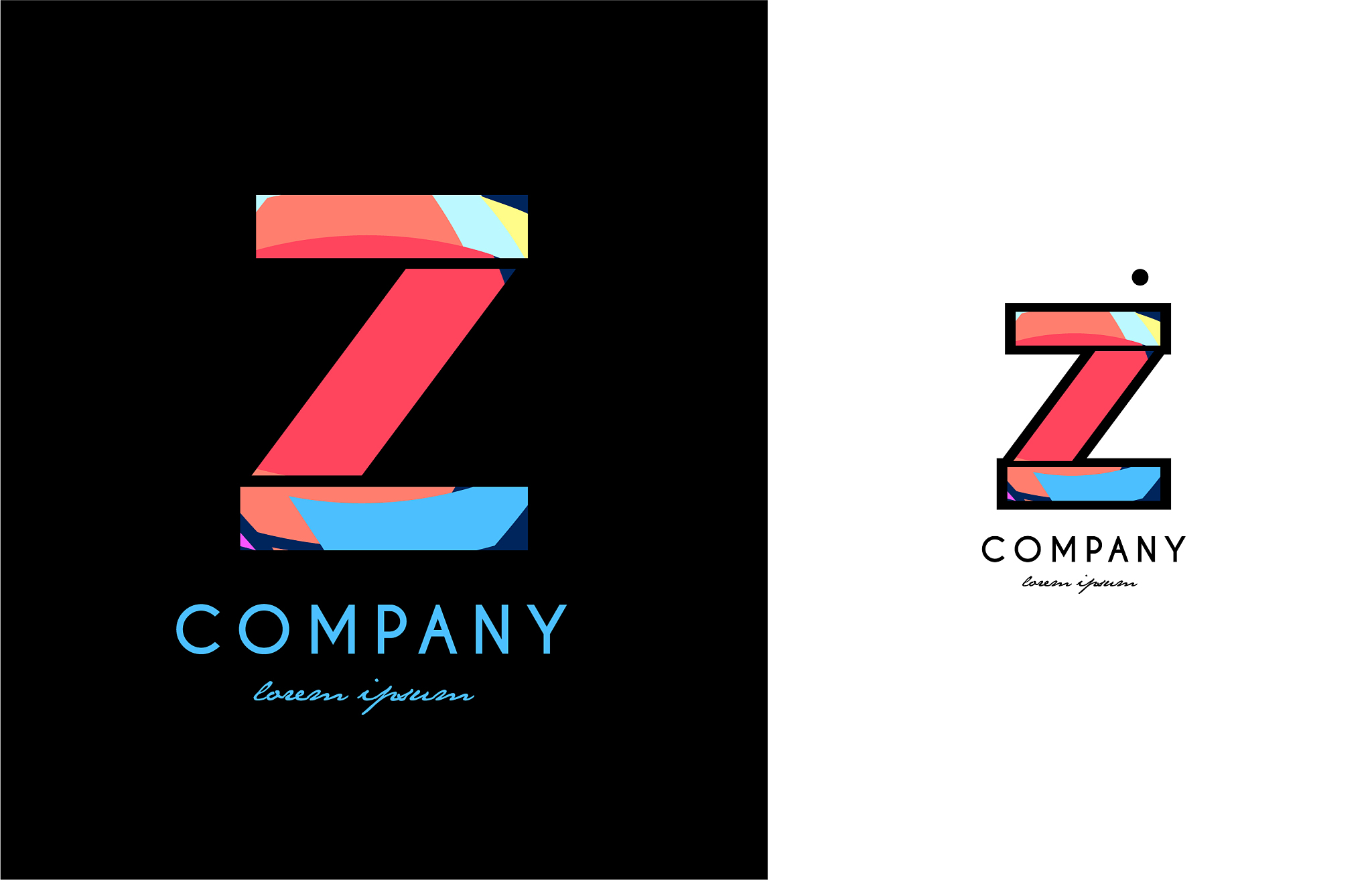 z blue red letter alphabet logo icon design