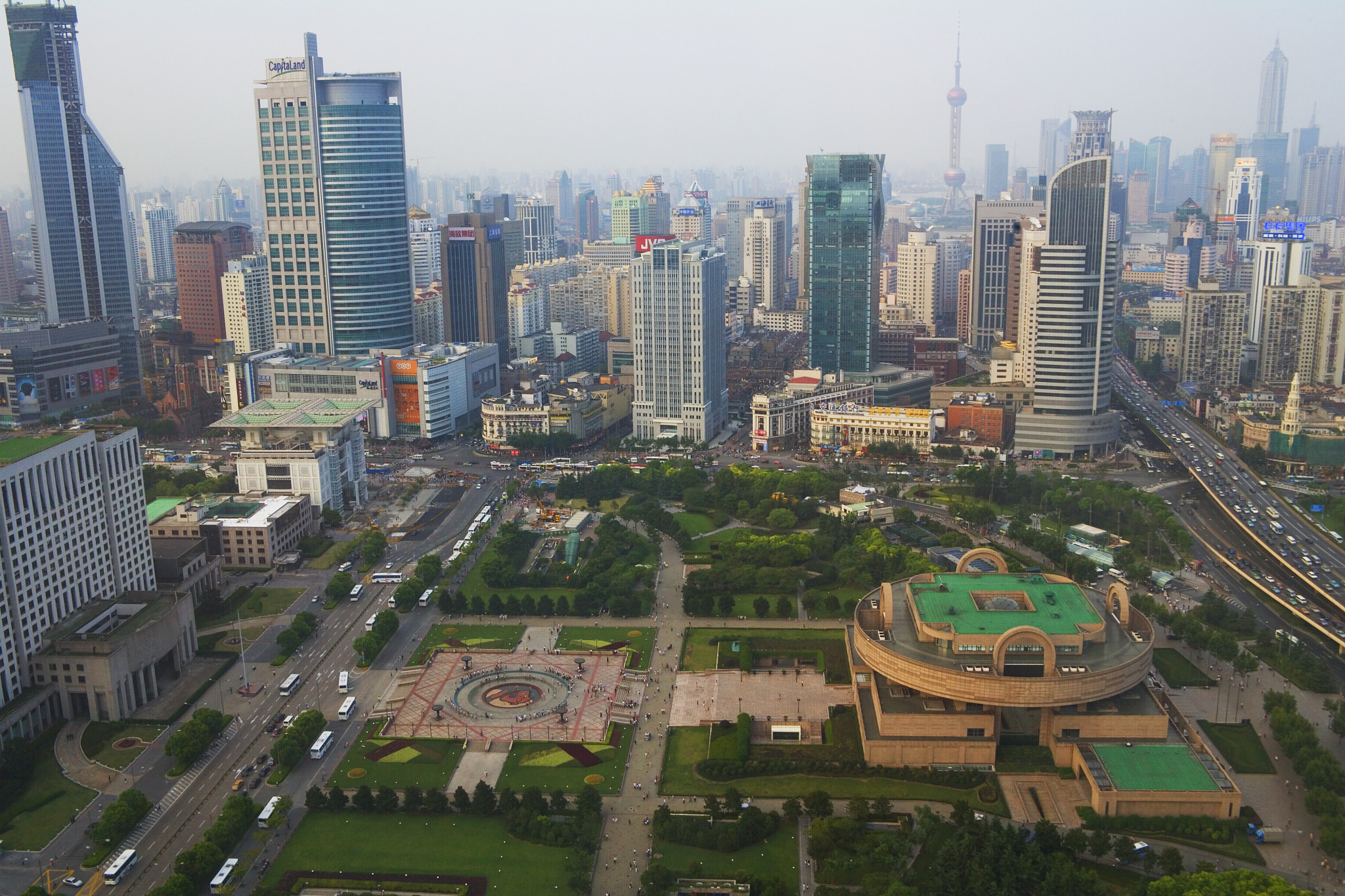 shanghai cityscape near people's square, china