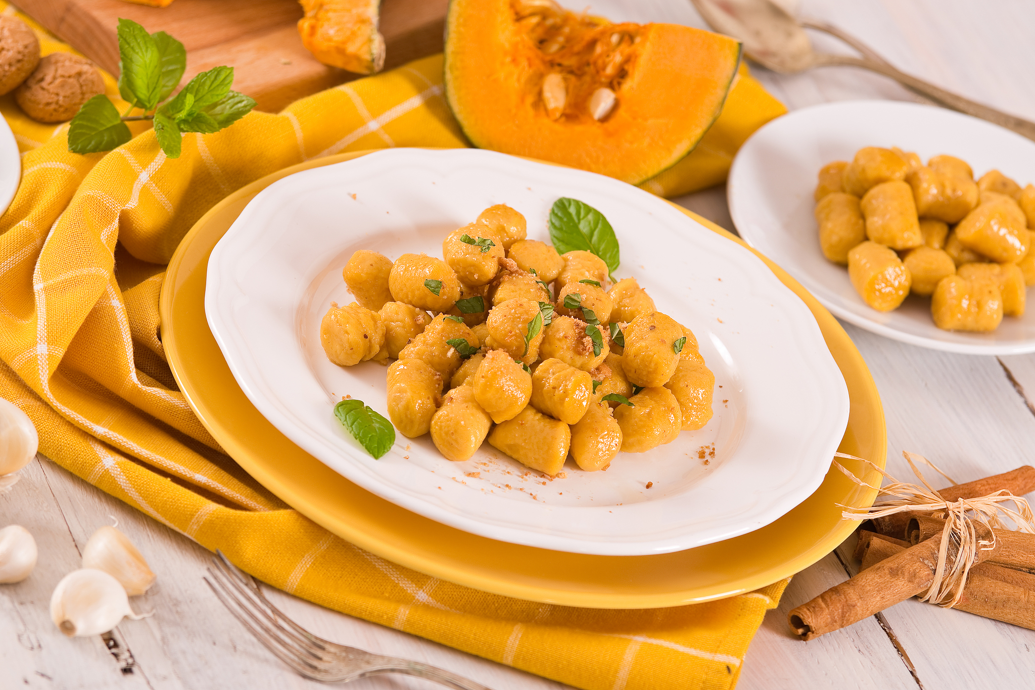 pumpkin gnocchi with grated amaretti cookies.