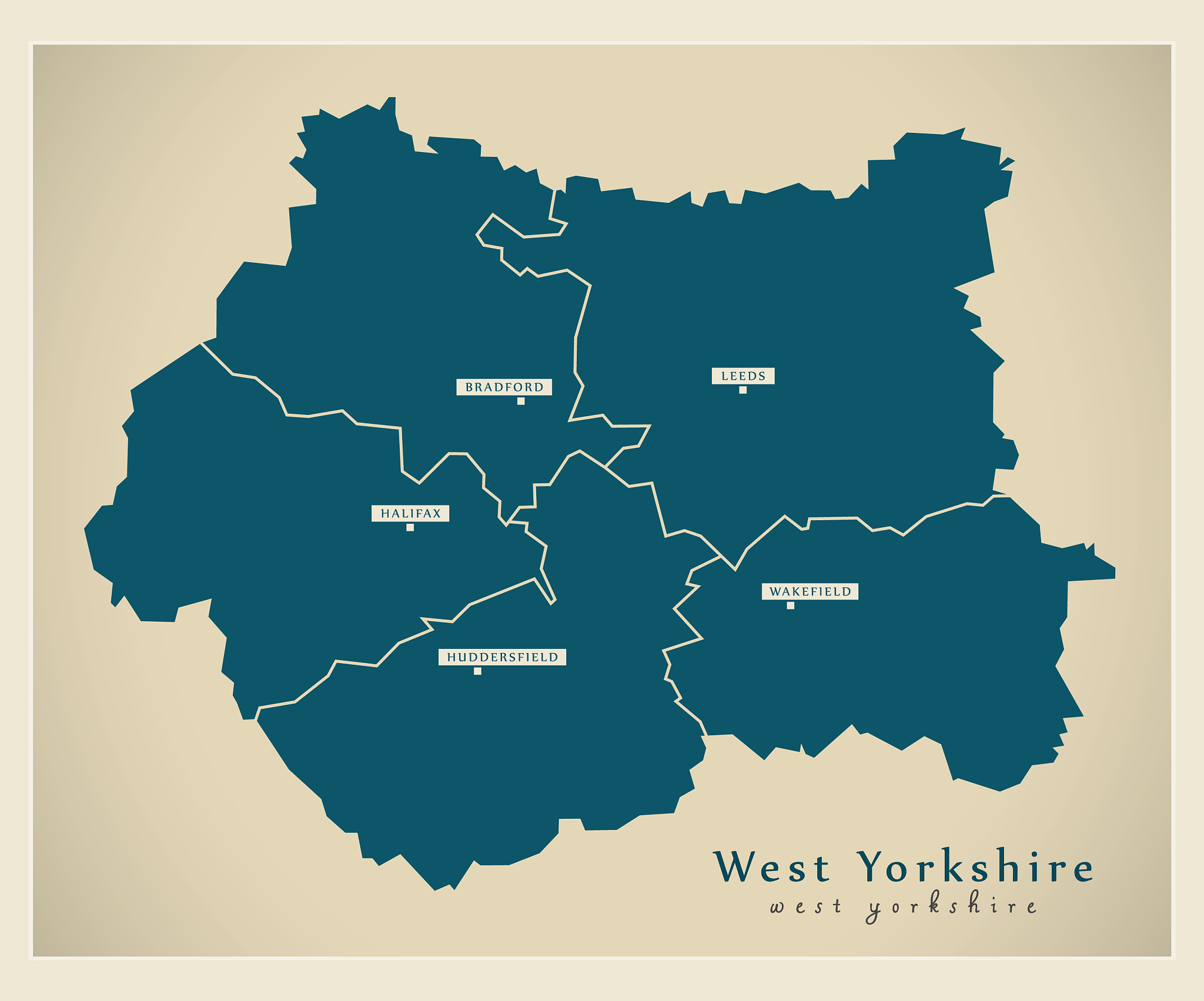 modern map - west yorkshire metropolitan county