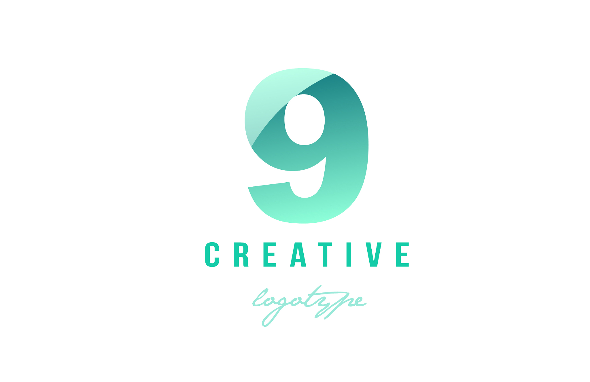 9 nine green pastel gradient number numeral digit