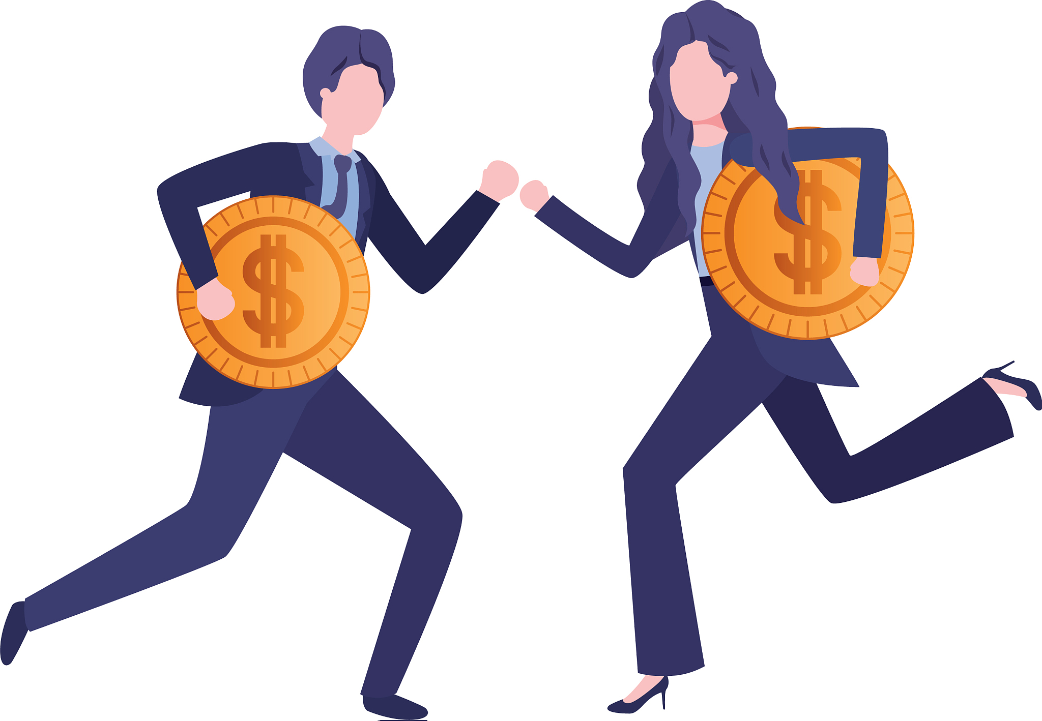 business couple with dollar sign avatar character