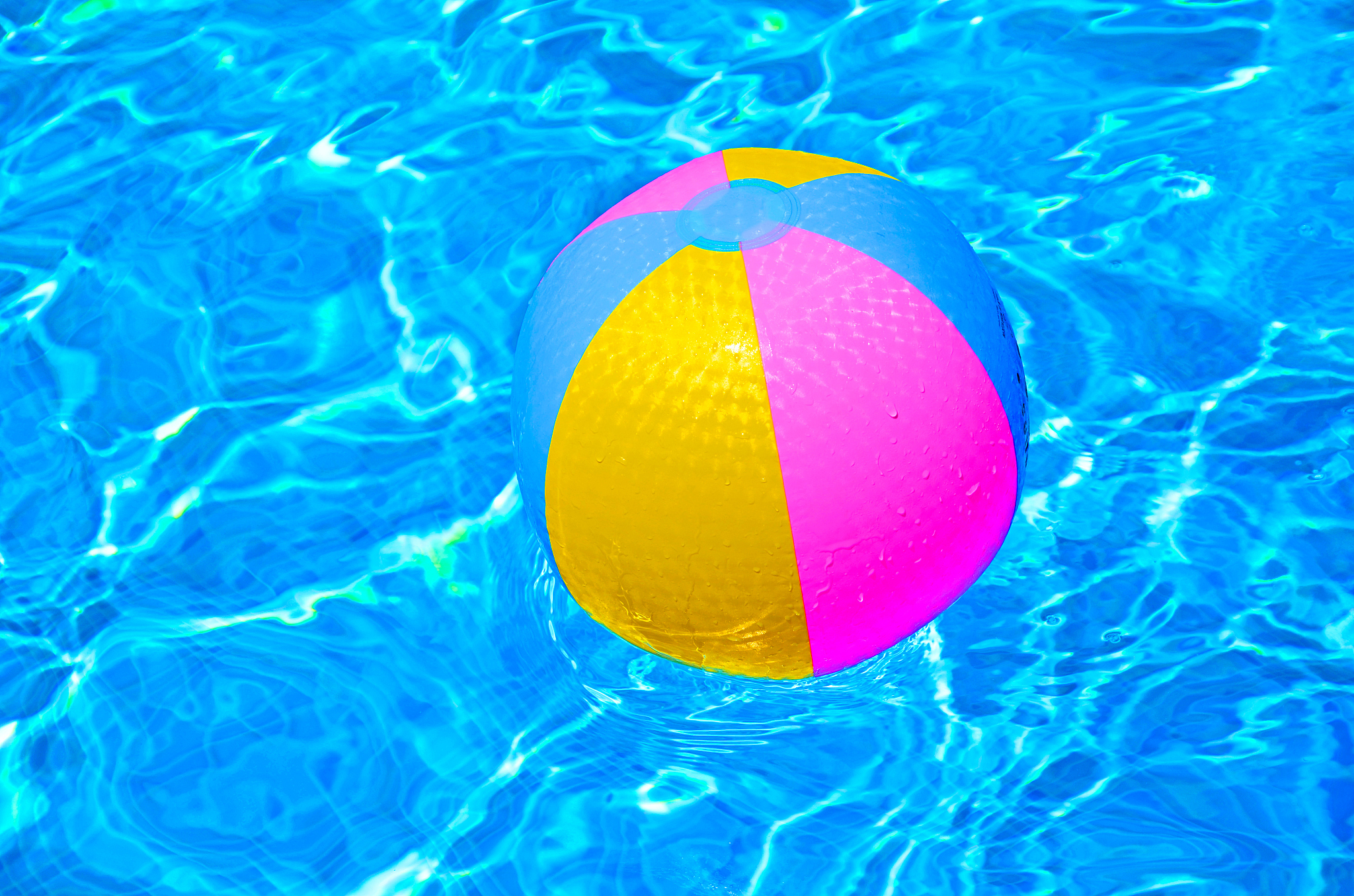 high angle view of colorful ball on swimming pool