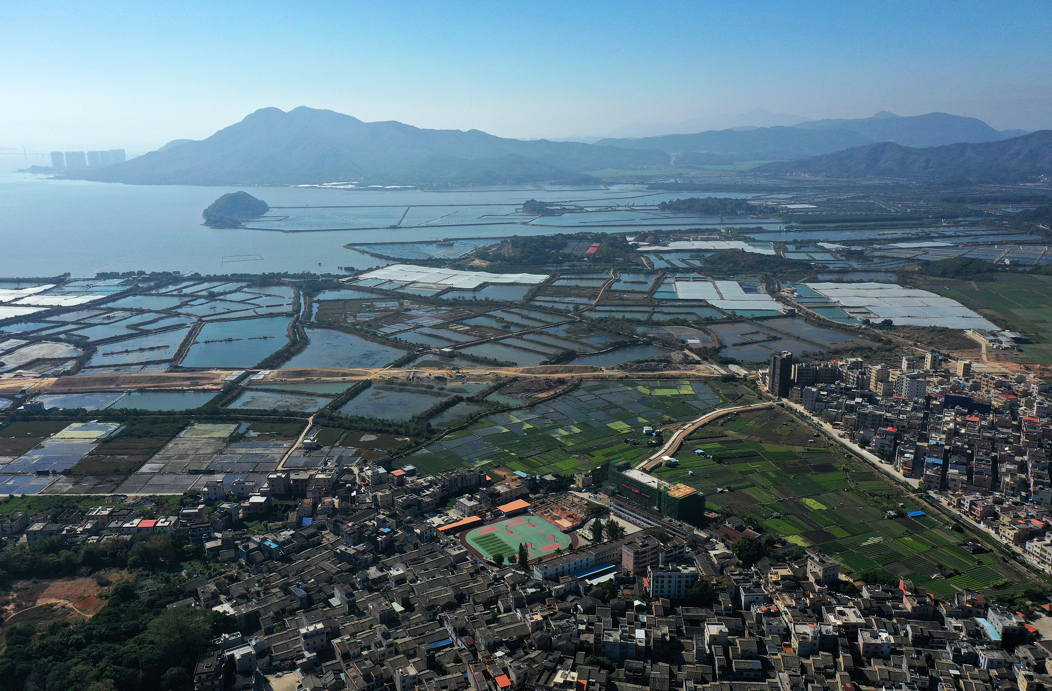 广东省惠州市惠东县稔山镇蟹洲鱼塘航拍