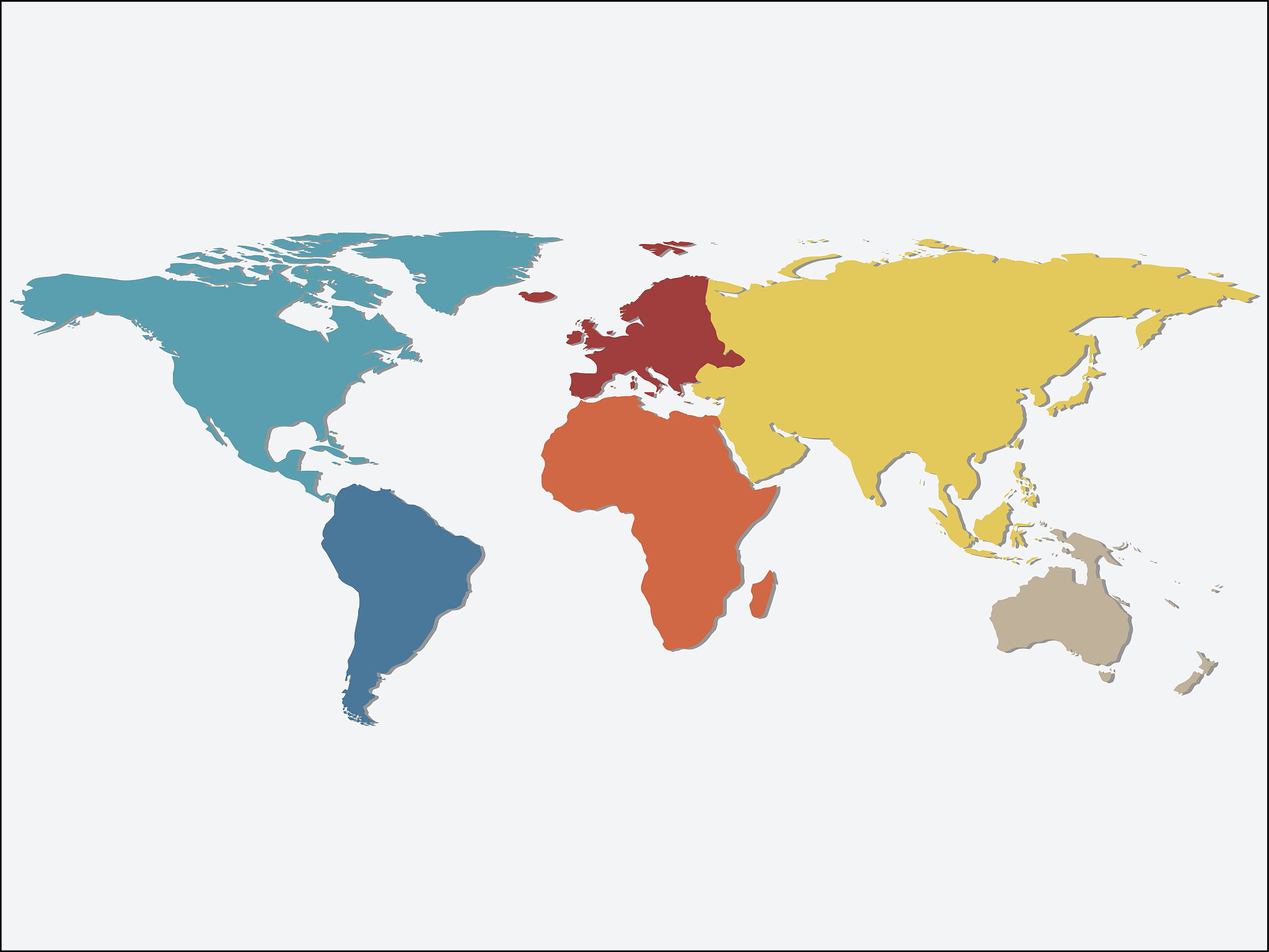 colorful continents world map
