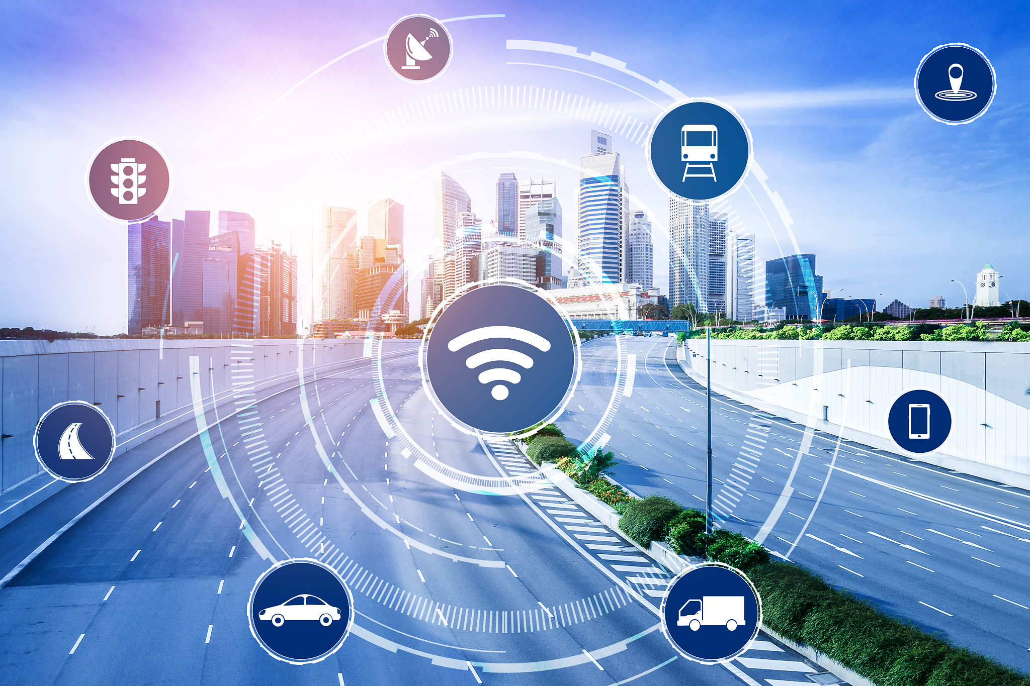 smart transport technology concept for future car traffic on roa