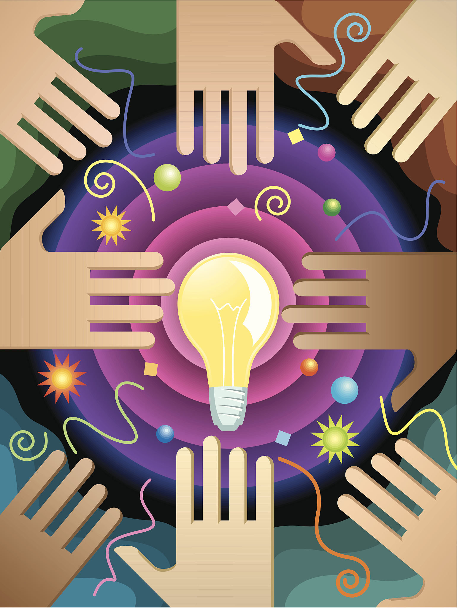 texture, hands and light bulbs, color