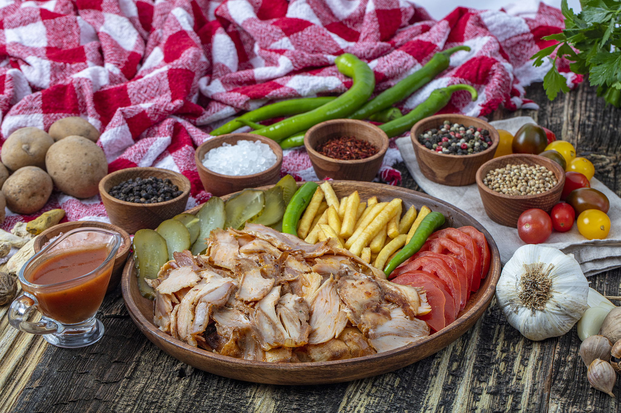 delicious turkish chicken doner kebab grilled meat. kitchen, men