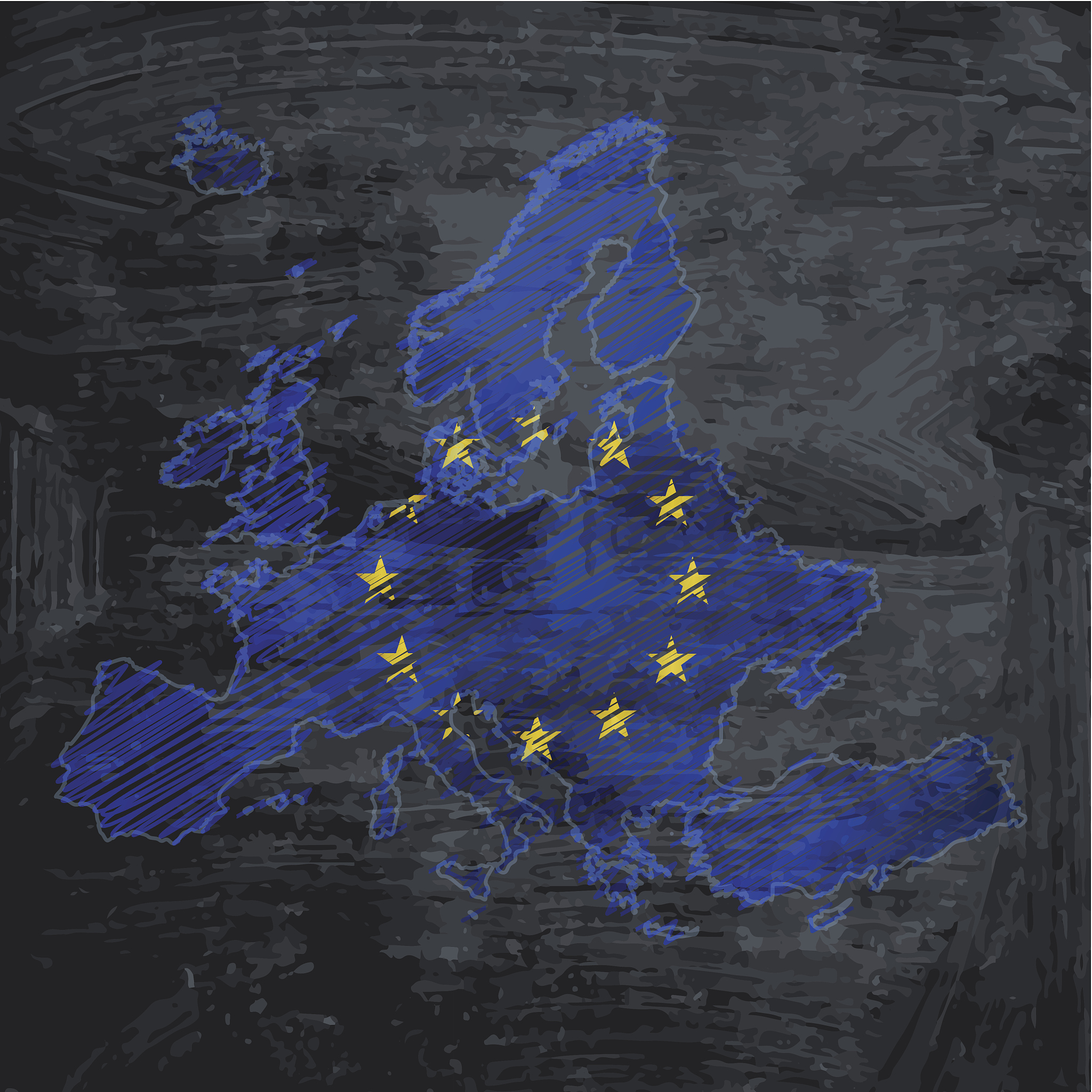 europe flag map on dark chalkboard background