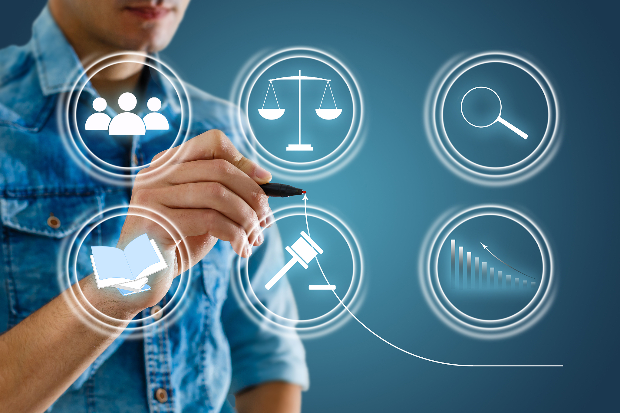 view of a justice balance icon on a futuristic interface