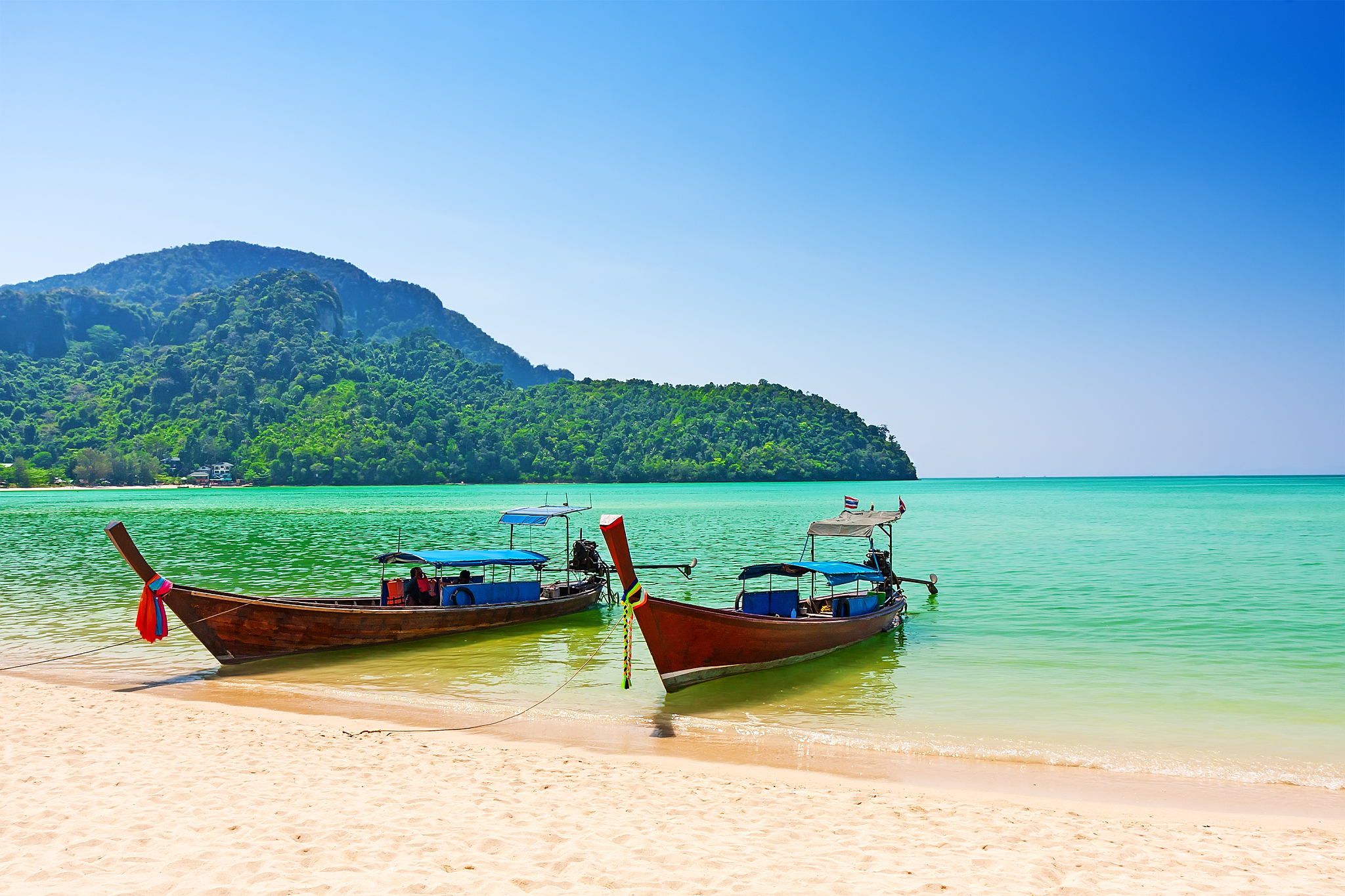 long boat and tropical beach, thailand