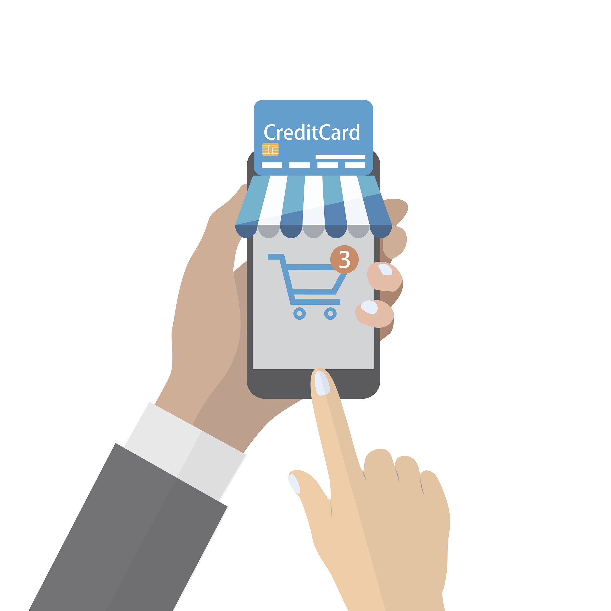 hands using smartphone for online shopping with credit card