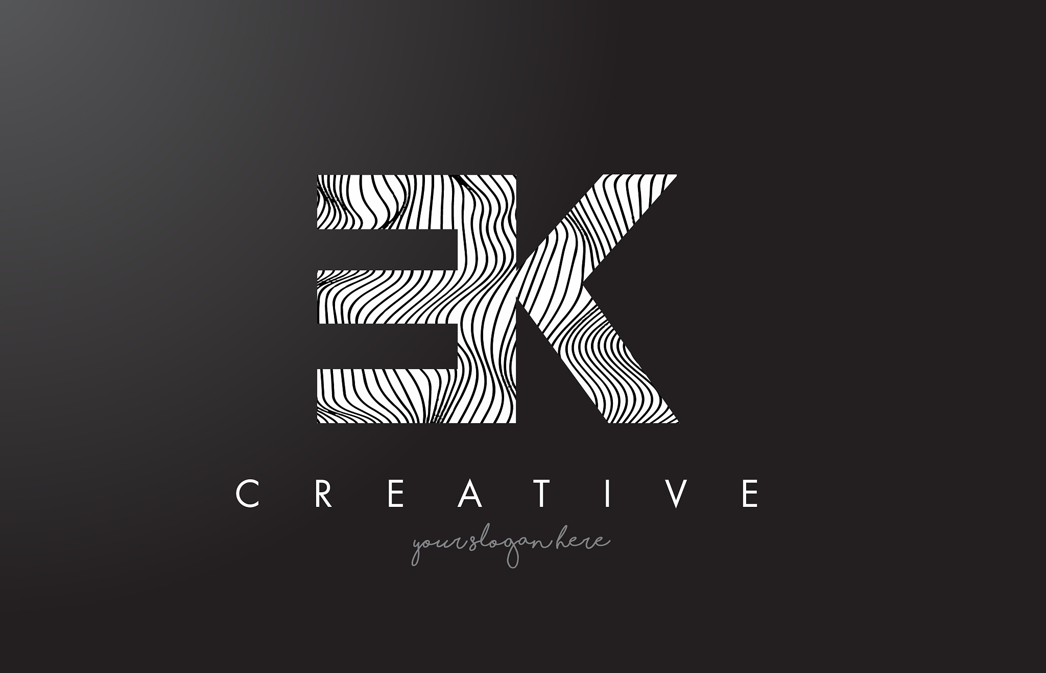 ek e k letter logo with zebra lines texture