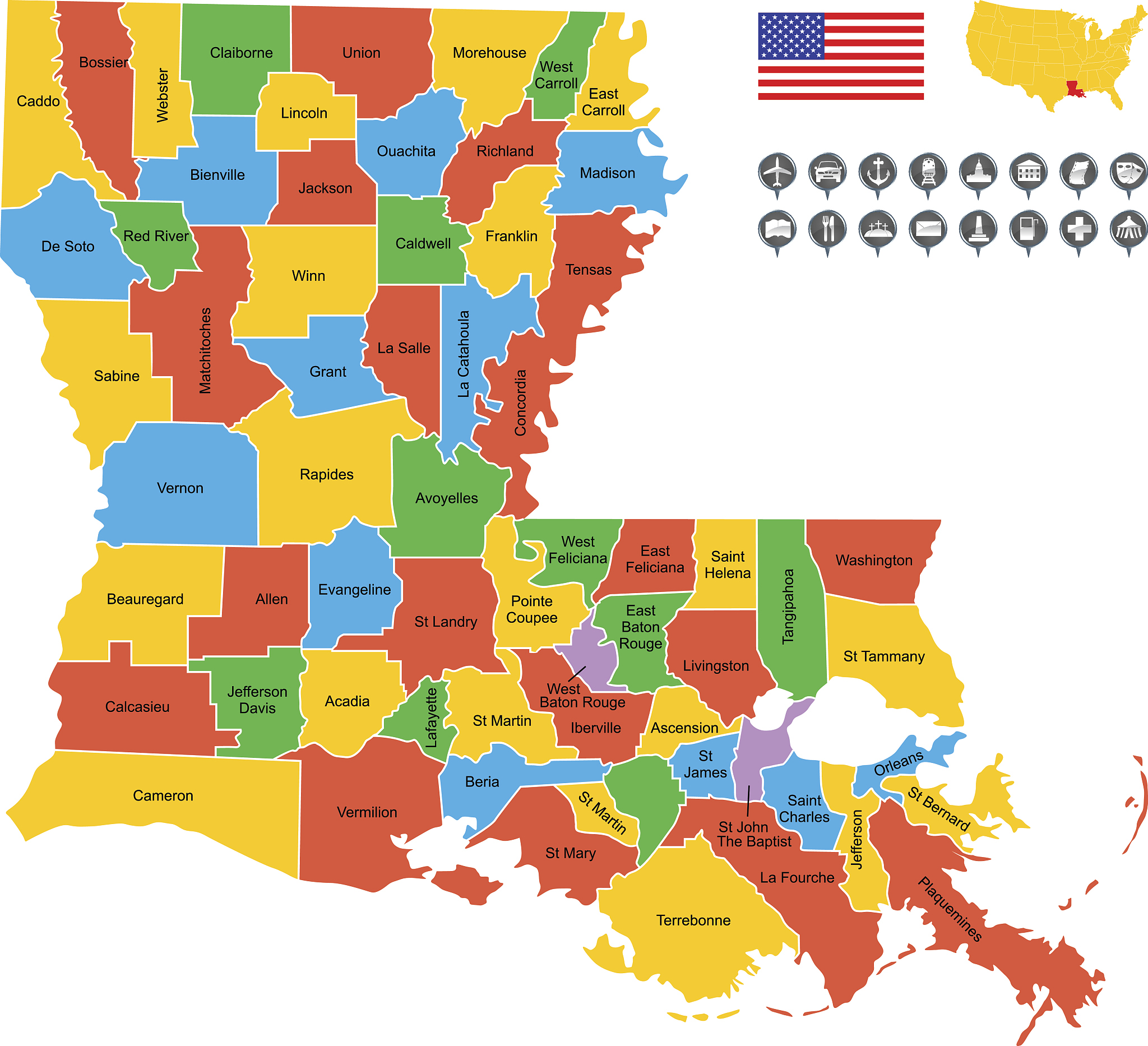 detailed vector map of louisiana