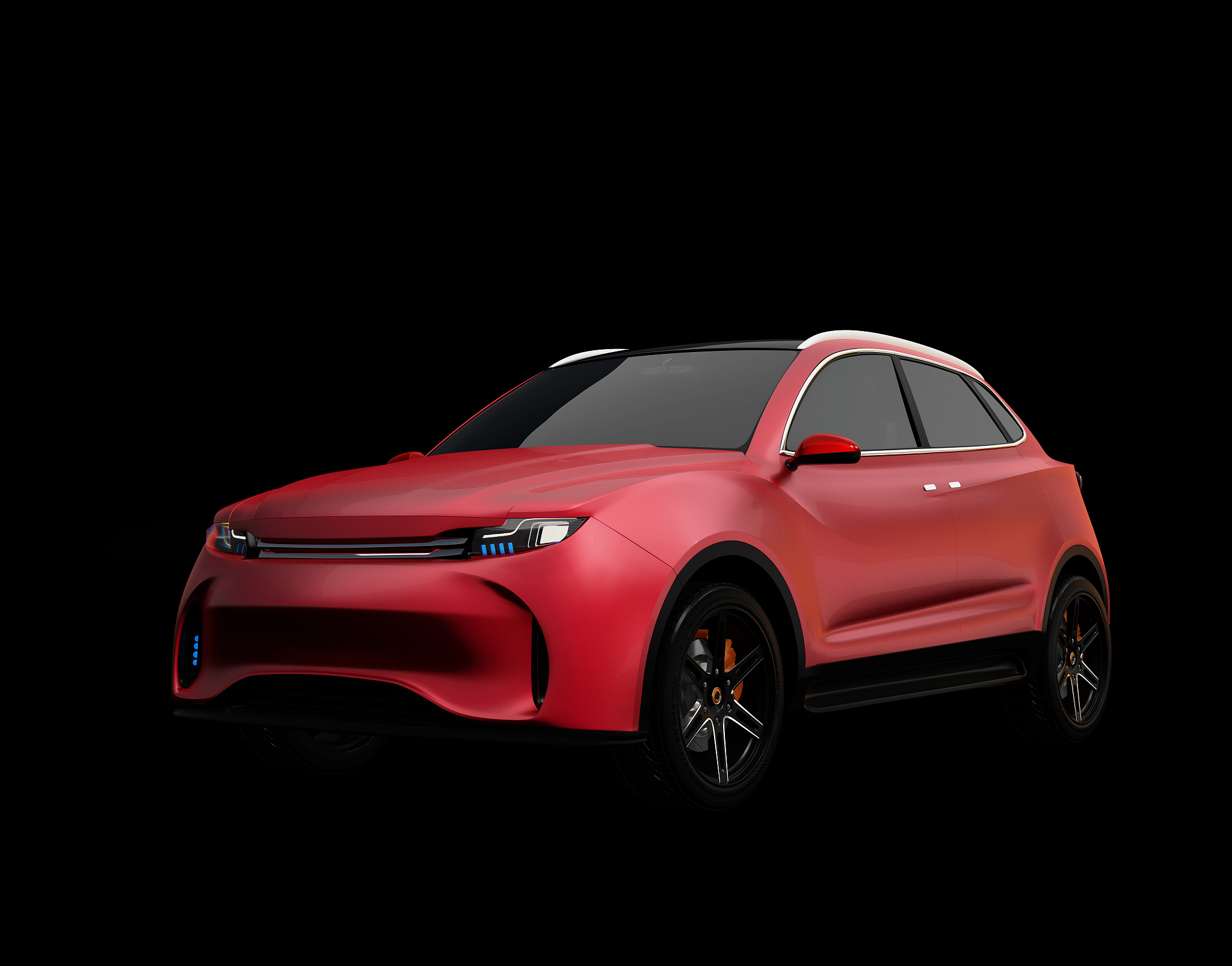 metallic re<strong>d</strong> matte color electric suv concept car isolated on
