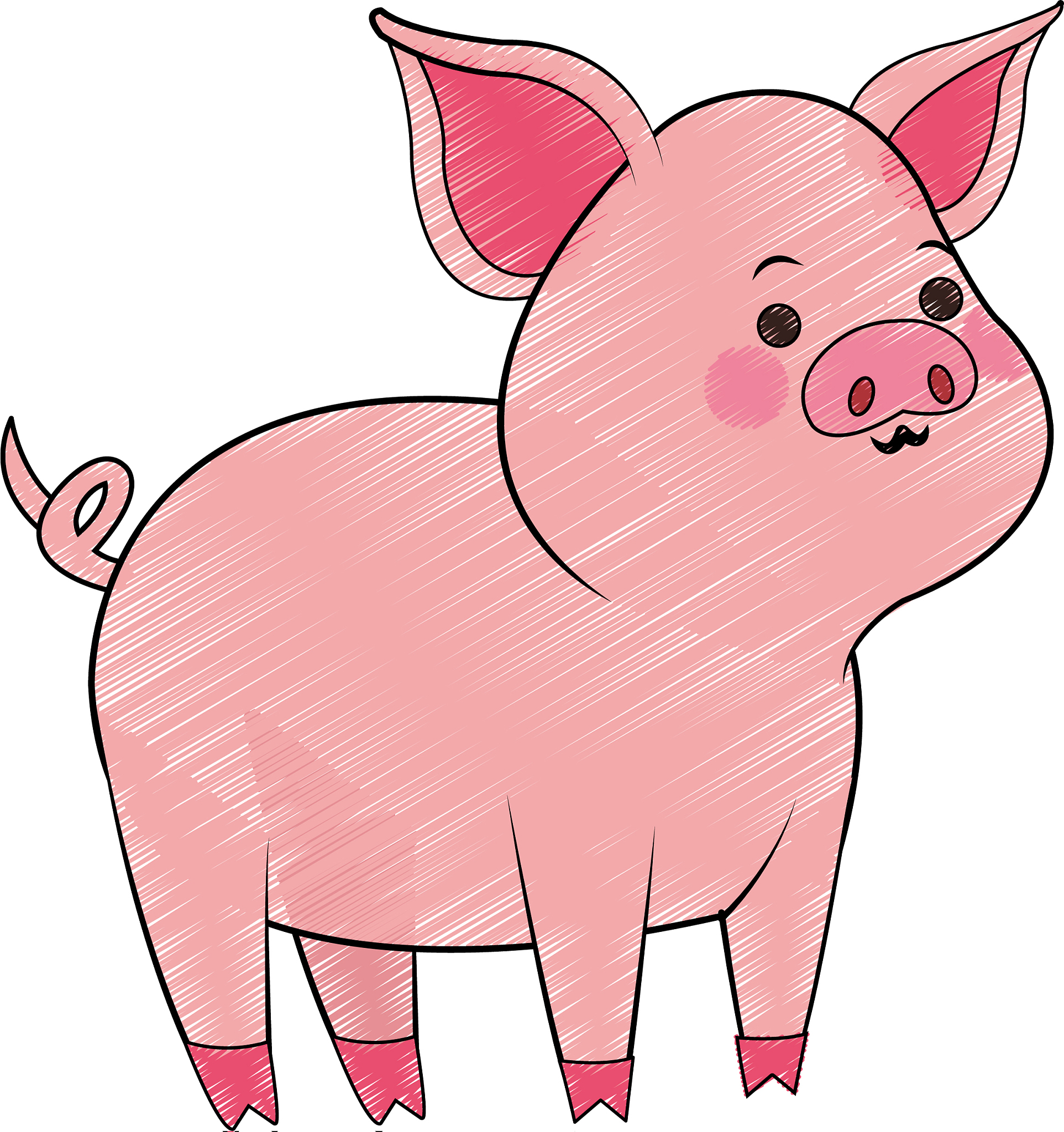 我要利用Midjourney绘画出4幅卡通猪的插画要求可爱鲜艳的色系有辨识度。卡通风格。请你帮忙形容一下这些画面并转换为英文