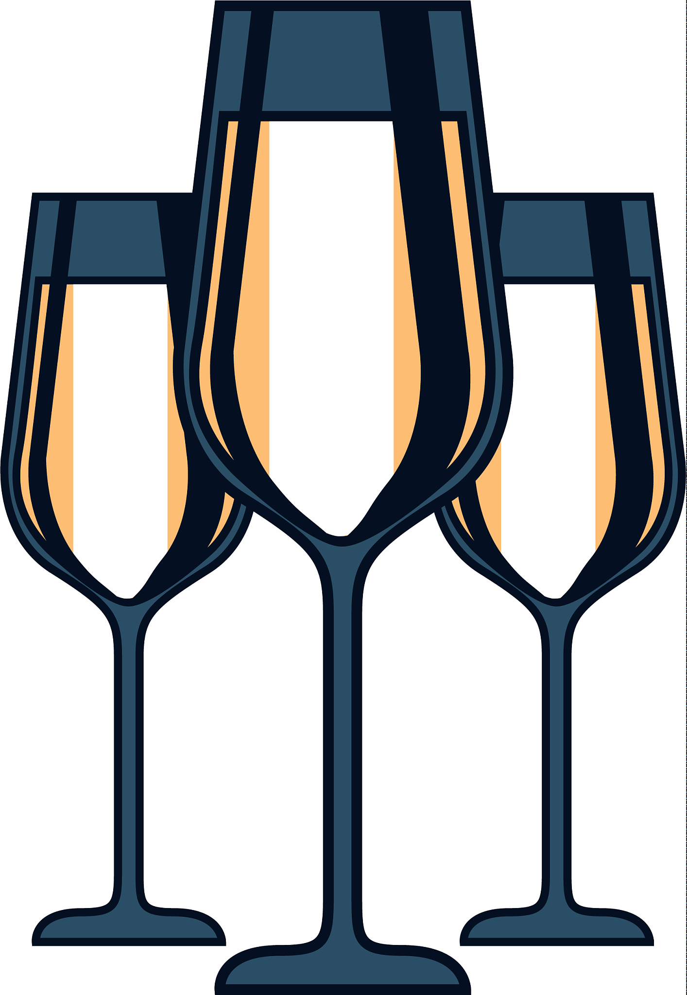three glasses with champagne alcohol liquid