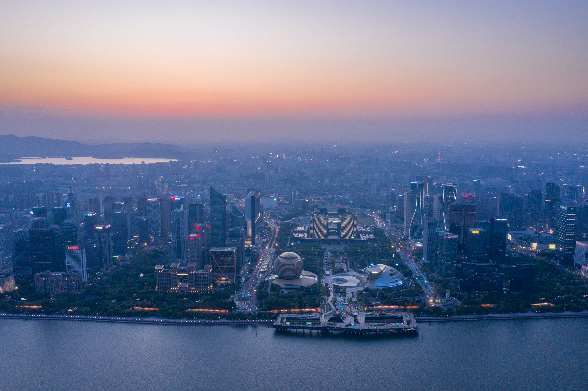 panoramic view of beautiful cityscape and skyline of hangzhou ne