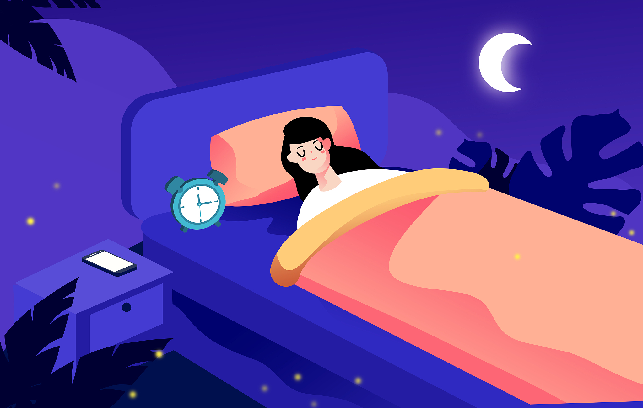 卡通世界睡眠日女孩睡觉插画