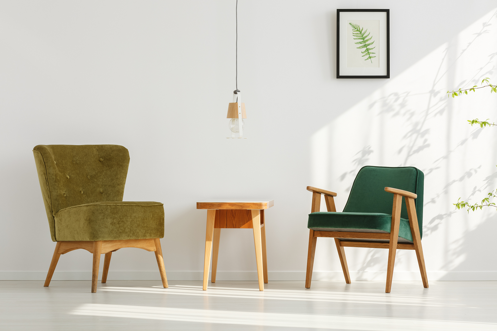 stylish green chairs in room