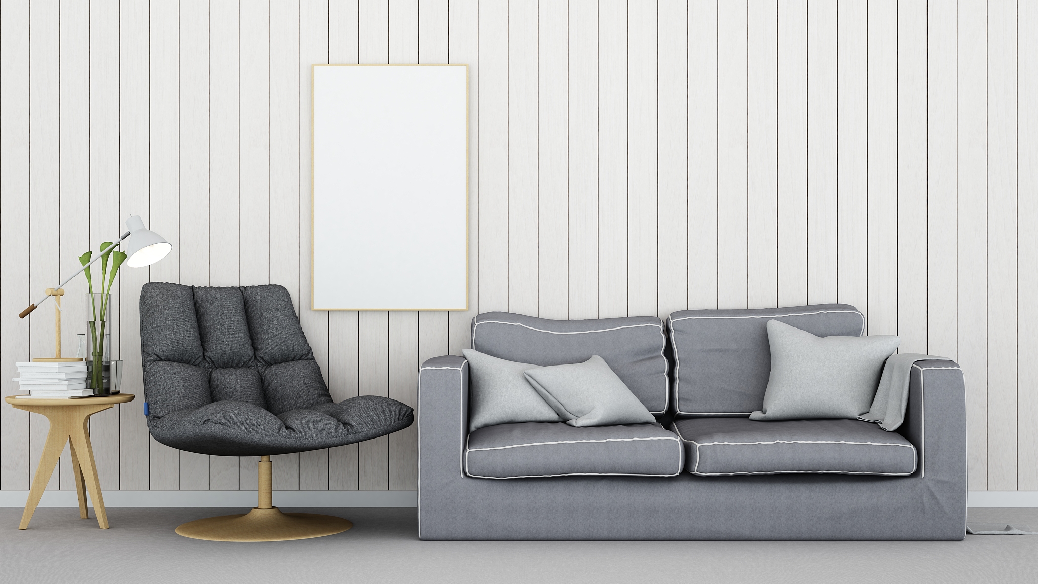 interior living space in condominium and wall wood decoration - 
