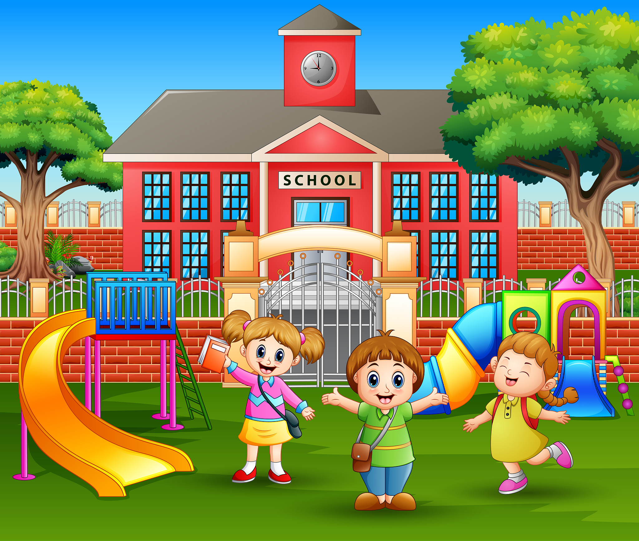 happy kindergarten children playing in the playground