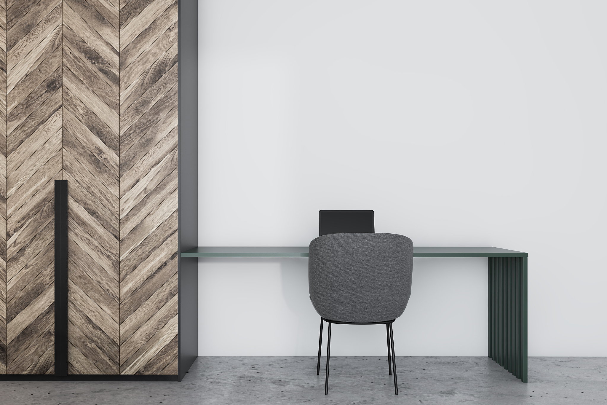 minimalist white home office interior