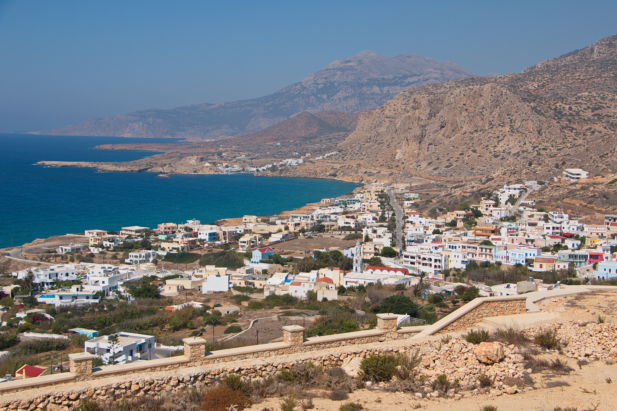 panoramic view of arkasa on karpathos in greece,europe