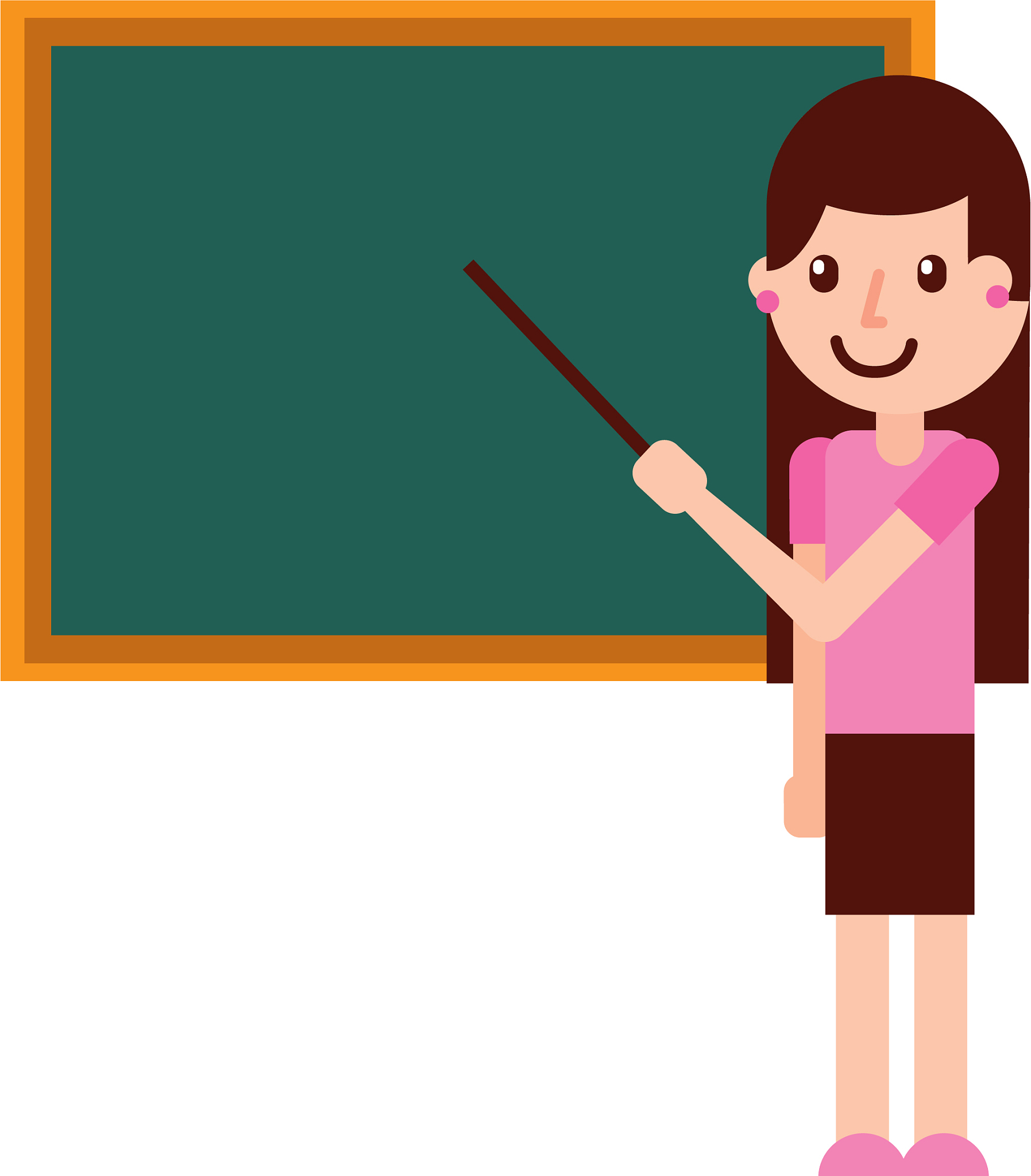 cartoon teacher with pointer standing in front of