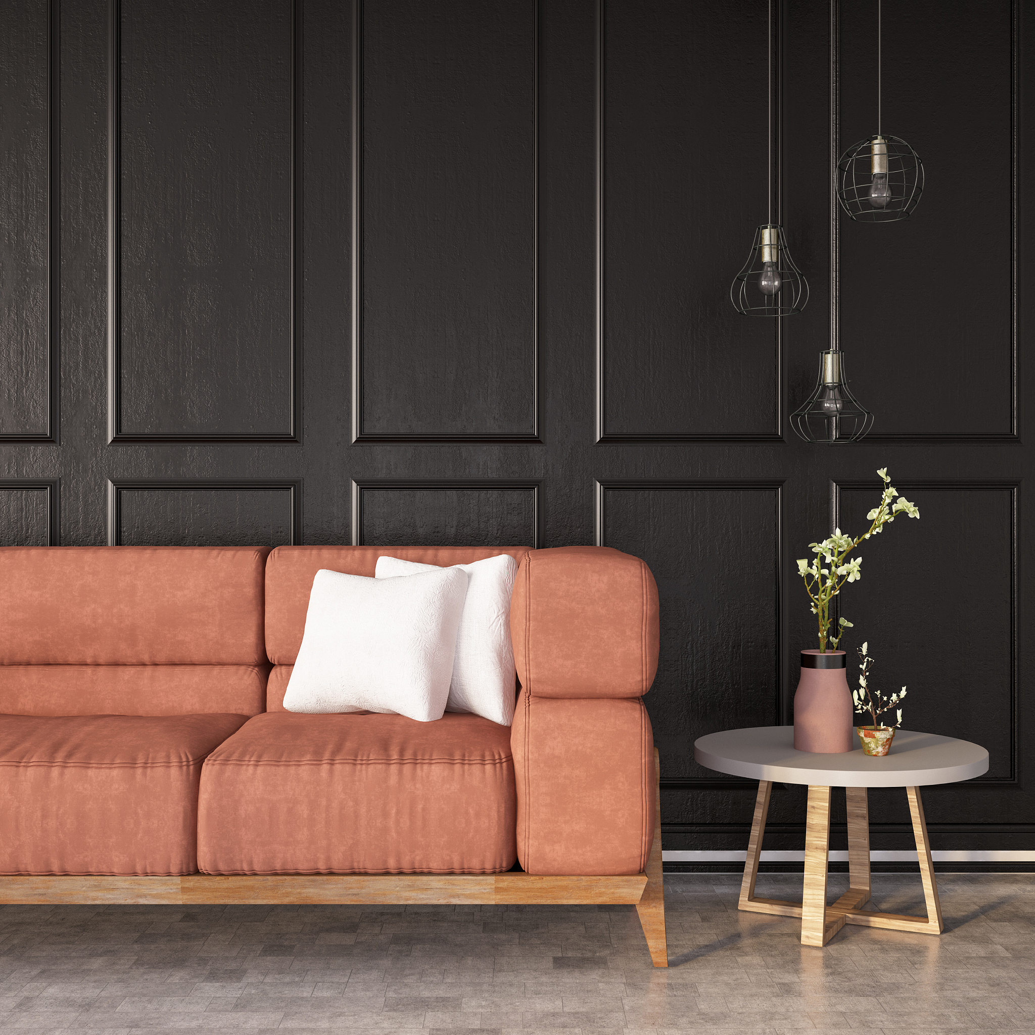 modern living room with sofa and decorations