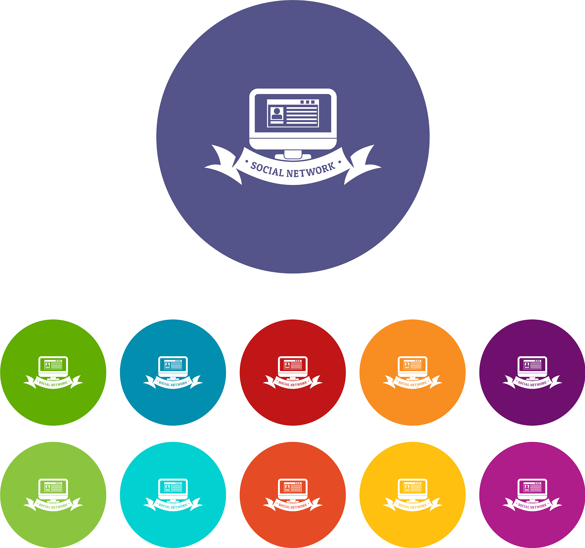 monitor social network icons set color